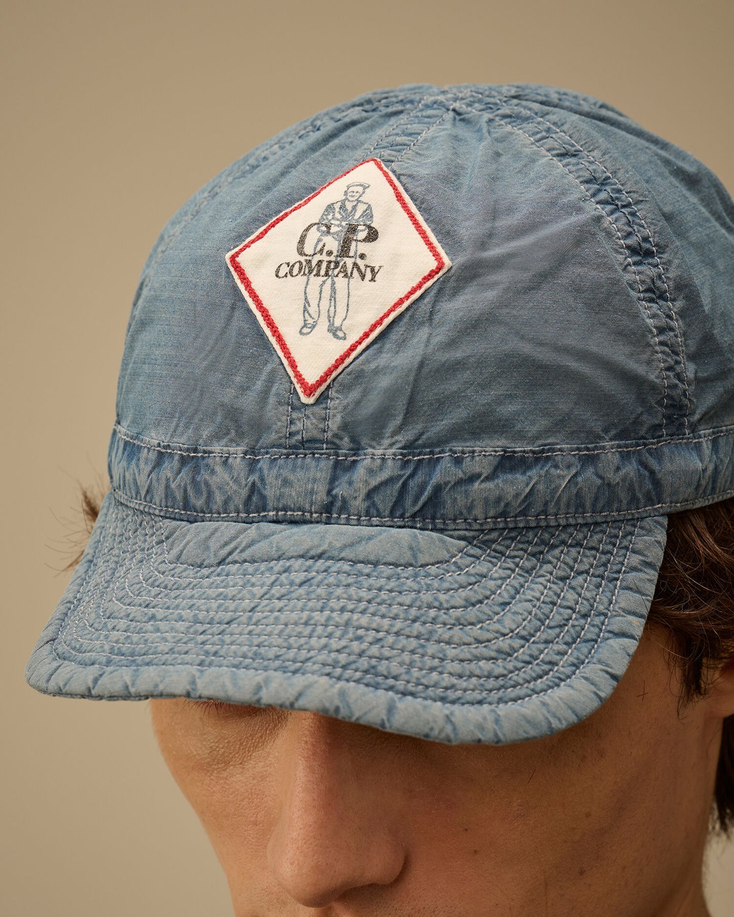 50 Fili Indigo Bleached Cap, STONE BLEACH - WHITE