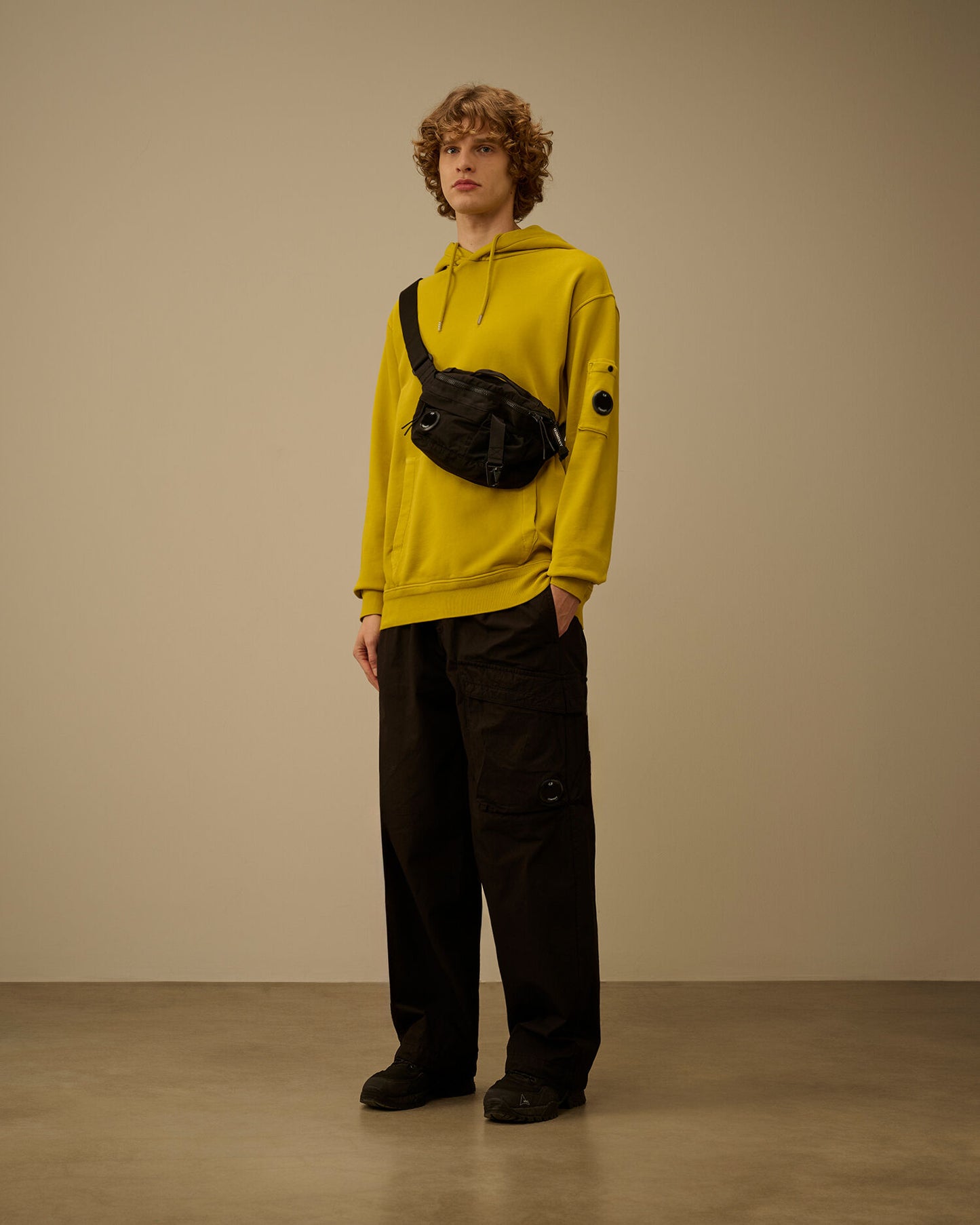 Cotton Diagonal Fleece Hooded Lens Sweatshirt, ANTIQUE MOSS -YELLOW