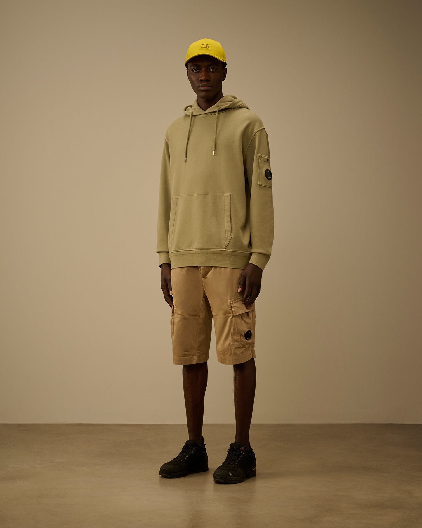 Cotton Diagonal Fleece Hooded Lens Sweatshirt, MOSS GRAY - GREEN
