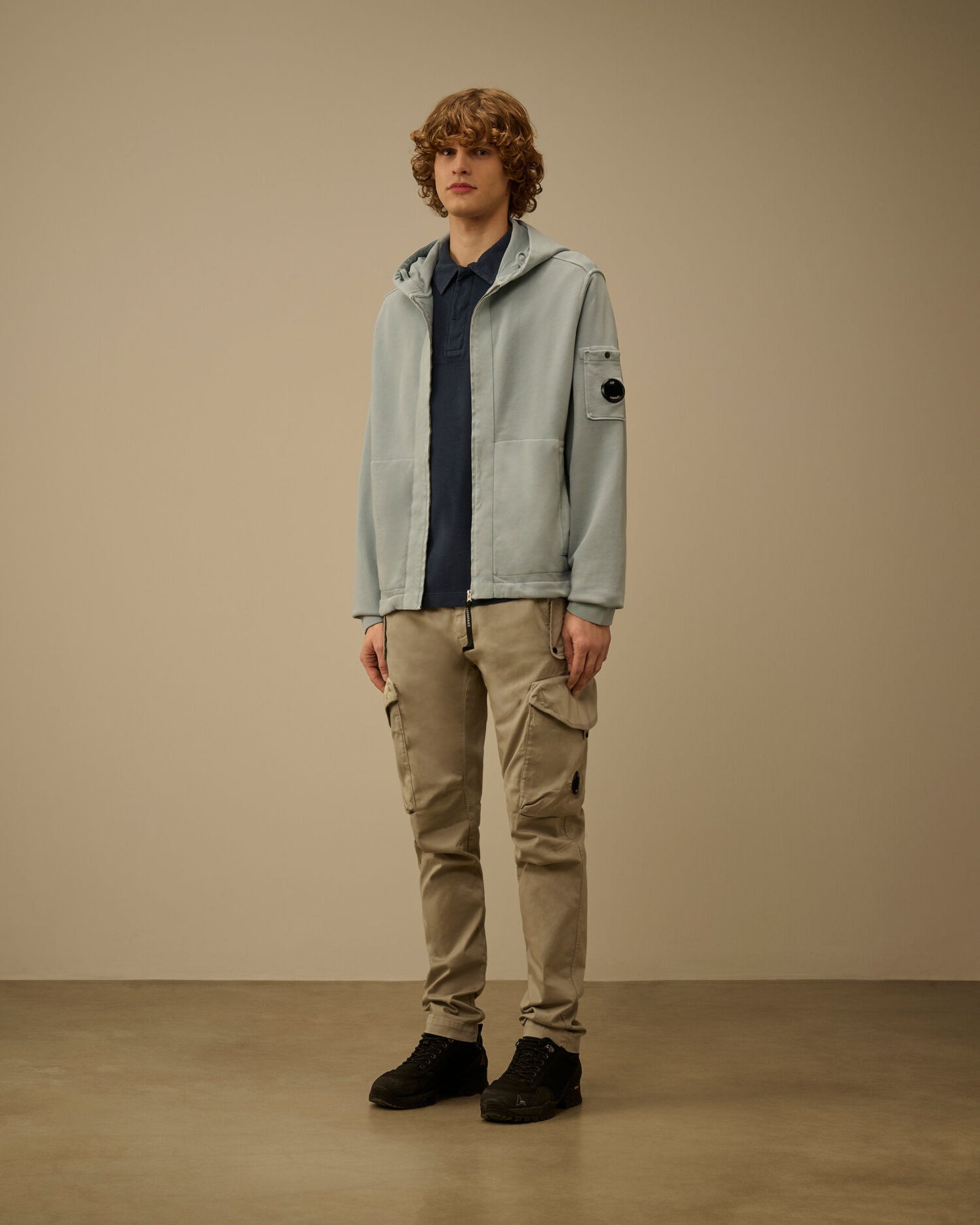 Cotton Diagonal Fleece Zip Hooded Sweatshirt, SILVER BLUE