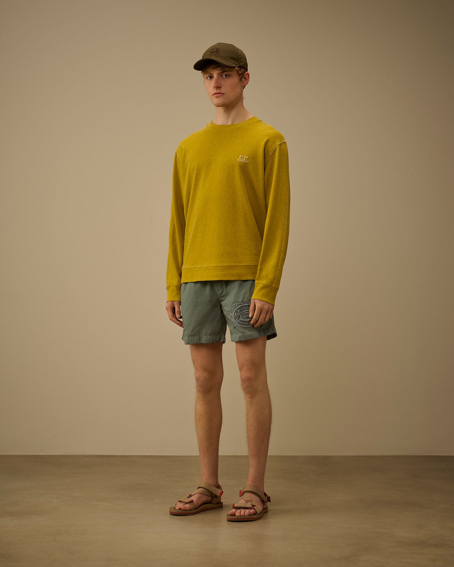Heavy Jersey Plated Crewneck Sweatshirt, ANTIQUE MOSS -YELLOW