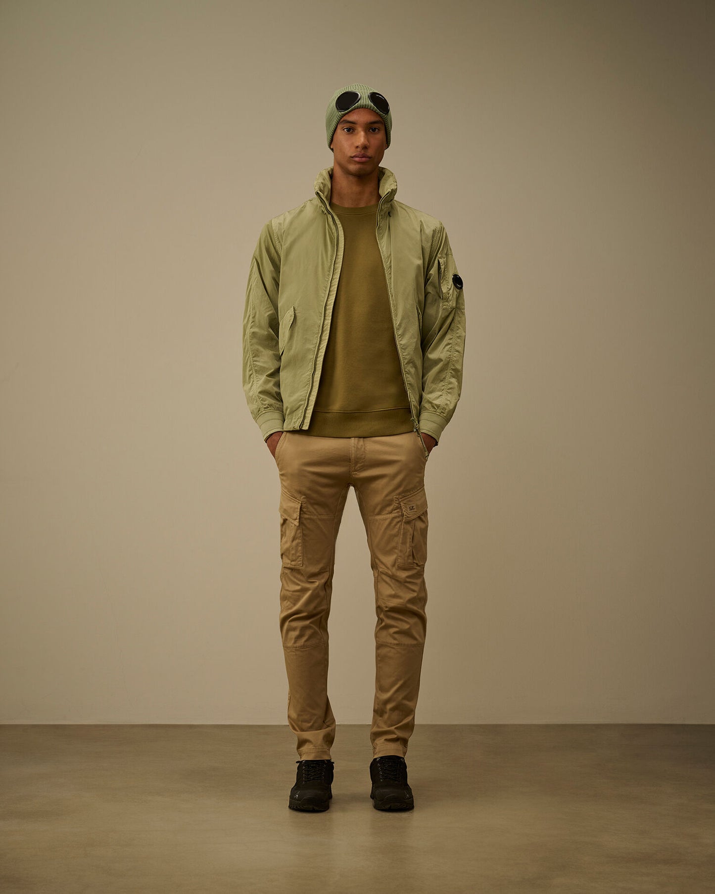 Diagonal Raised Fleece Crewneck Lens Sweatshirt, DRIED HERB - GREEN