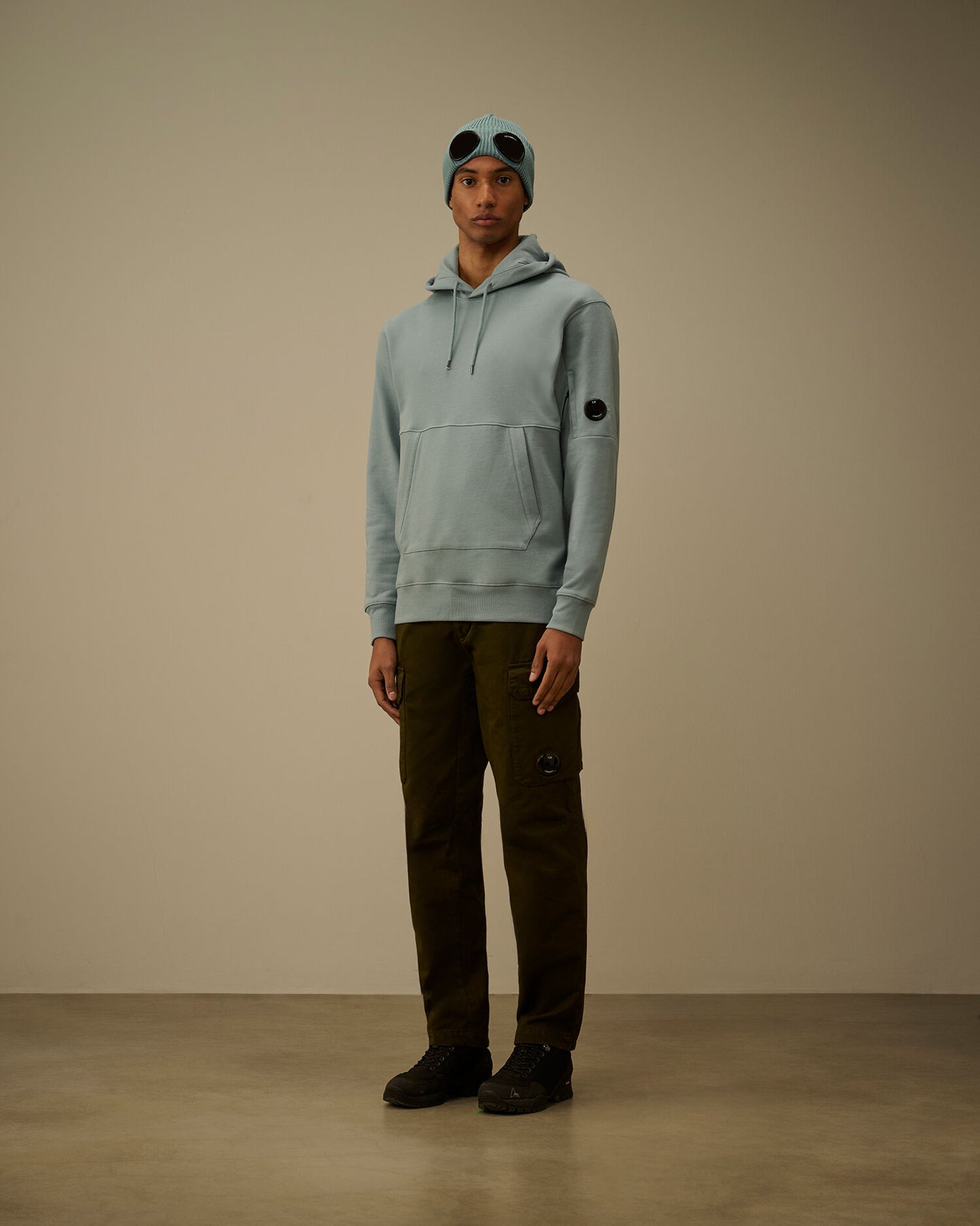 Diagonal Raised Fleece Hooded Lens Sweatshirt, SILVER BLUE