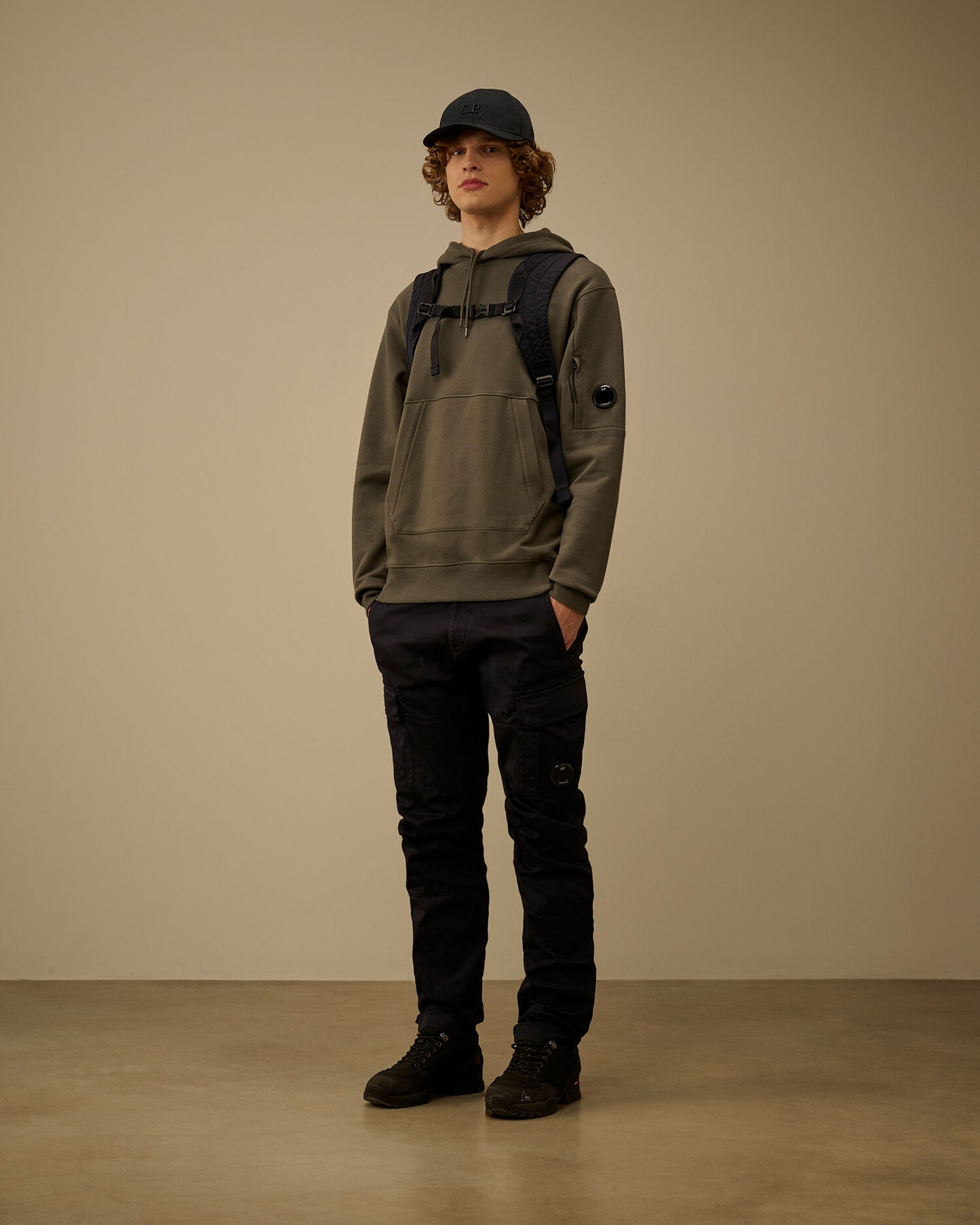 Diagonal Raised Fleece Hooded Lens Sweatshirt, GUNMETAL - GREY