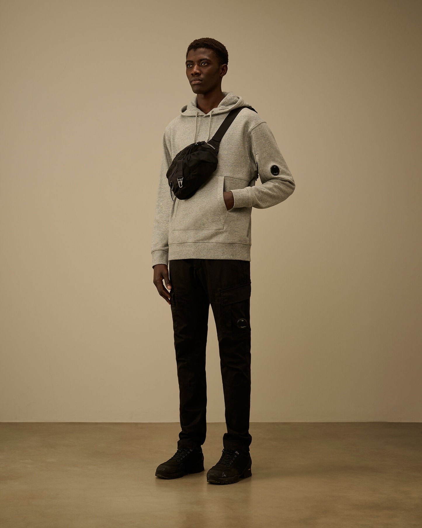 Diagonal Raised Fleece Hooded Lens Sweatshirt, GREYSTONE MELANGE