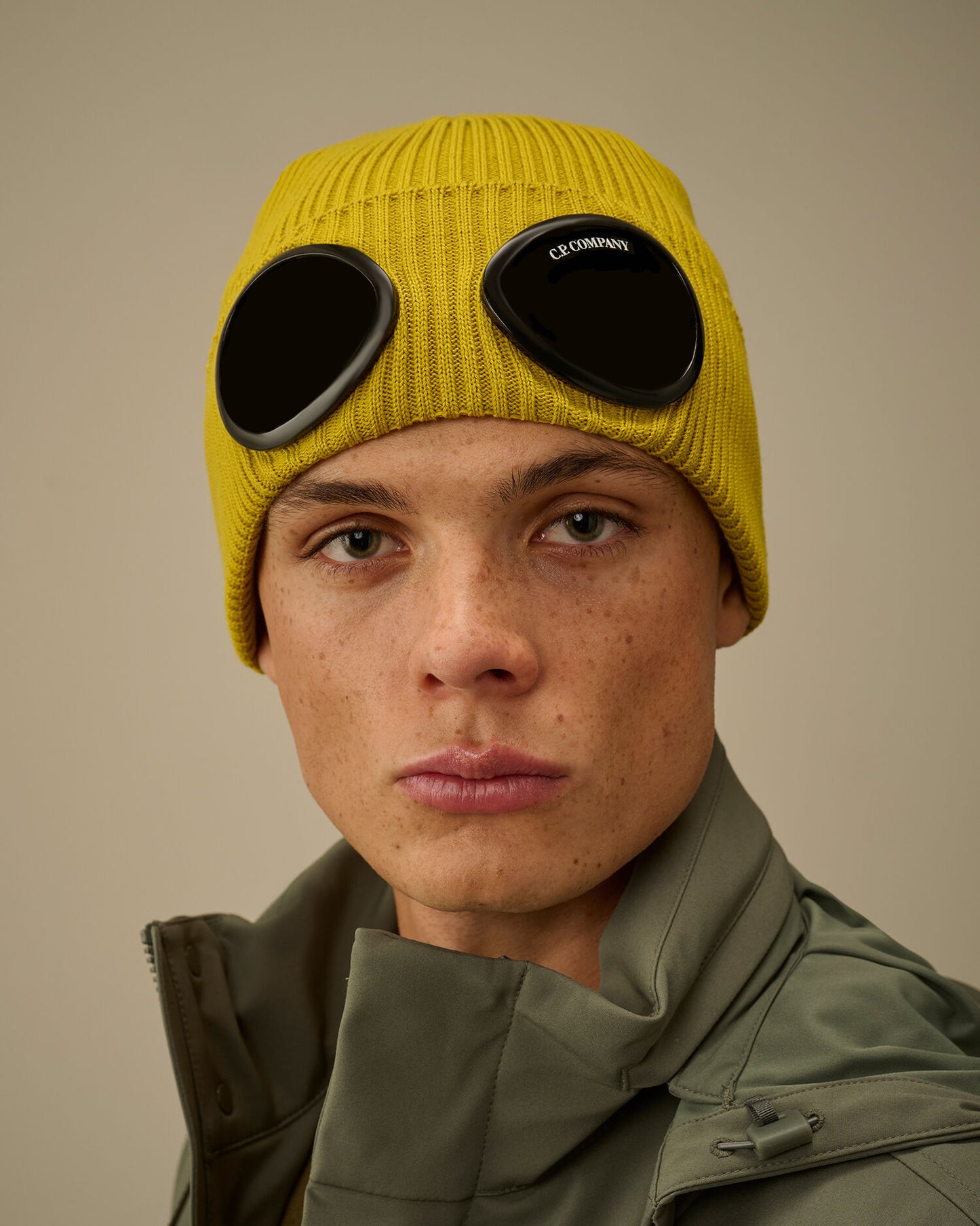 Cotton Goggle Beanie, ANTIQUE MOSS -YELLOW