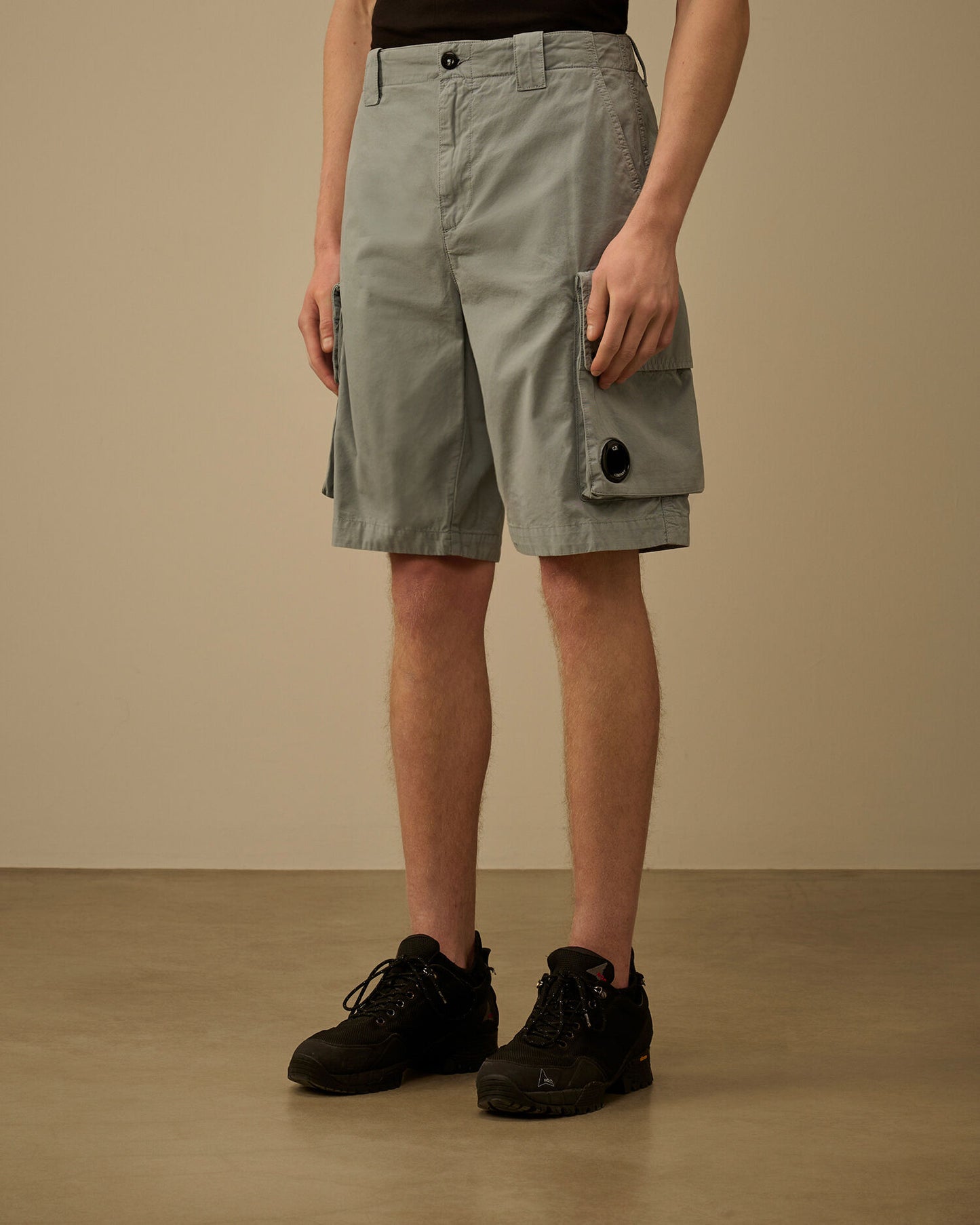 Cotton Gabardine Lens Cargo Shorts, SILVER BLUE