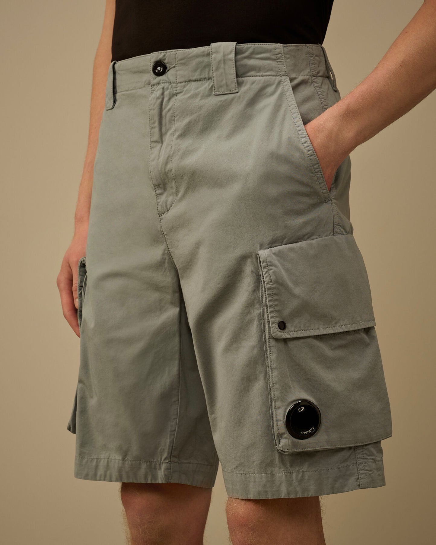 Cotton Gabardine Lens Cargo Shorts, SILVER BLUE