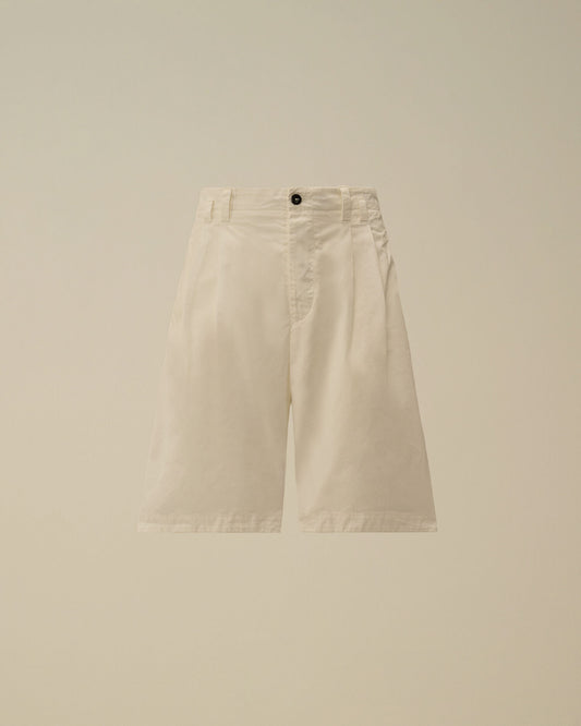 Cotton Gabardine Loose Pinces Shorts, GAUZE WHITE