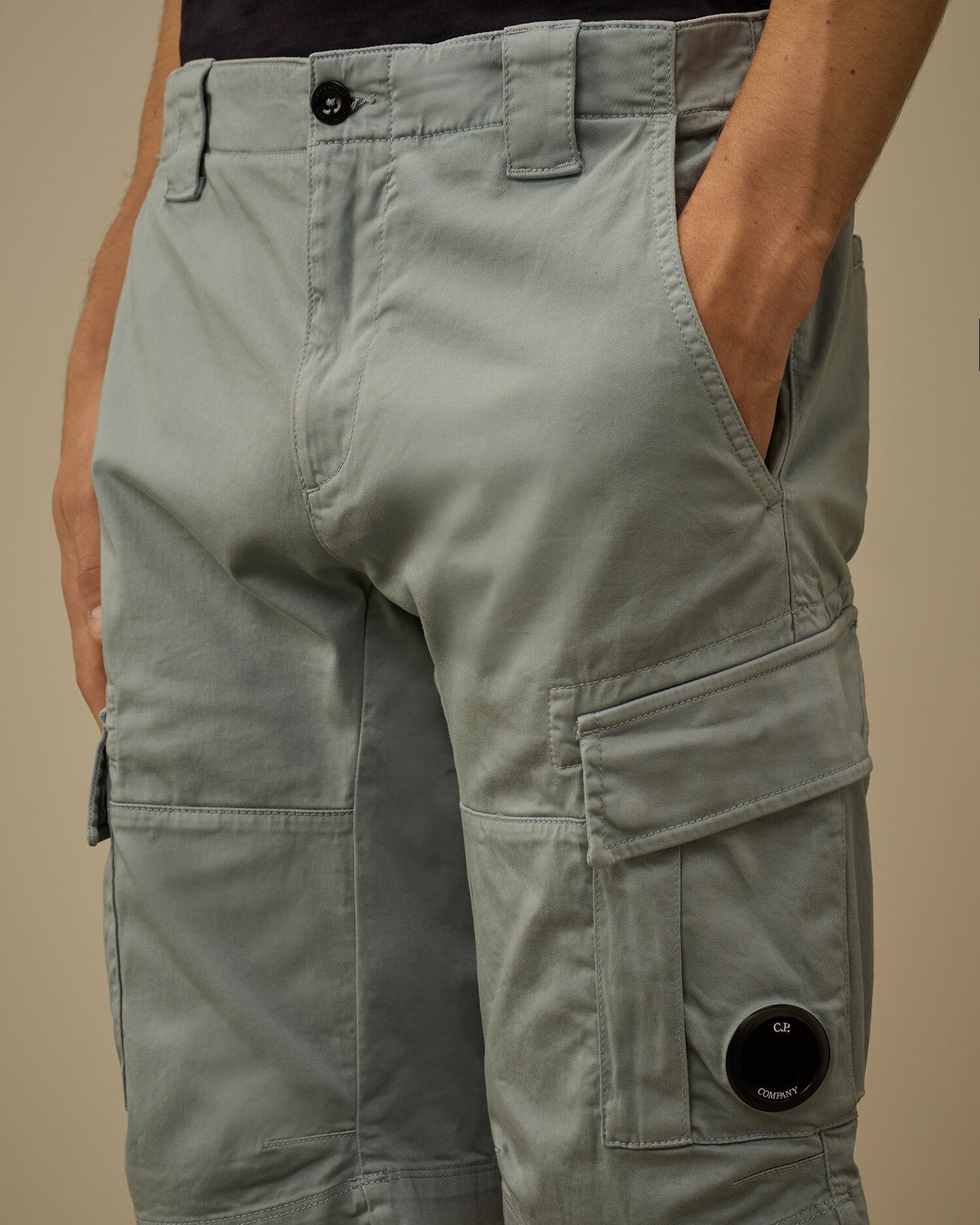 Stretch Sateen Cargo Lens Shorts, SILVER BLUE