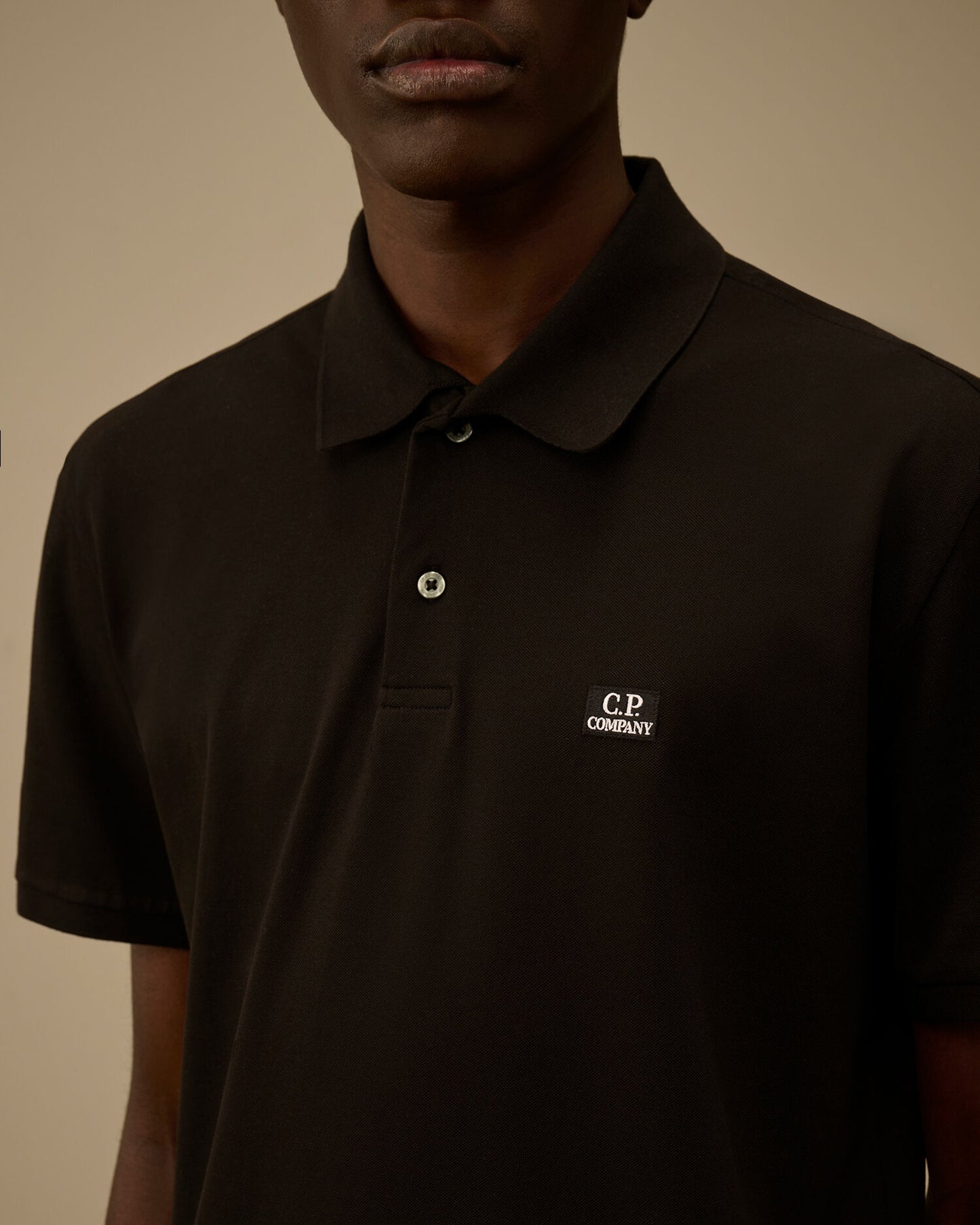 Stretch Piquet Short Sleeve Point Collar Polo, BLACK
