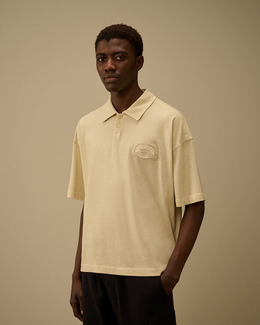 20/1 Jersey Short Sleeve Boxy Logo Polo, FROZEN DEW - WHITE