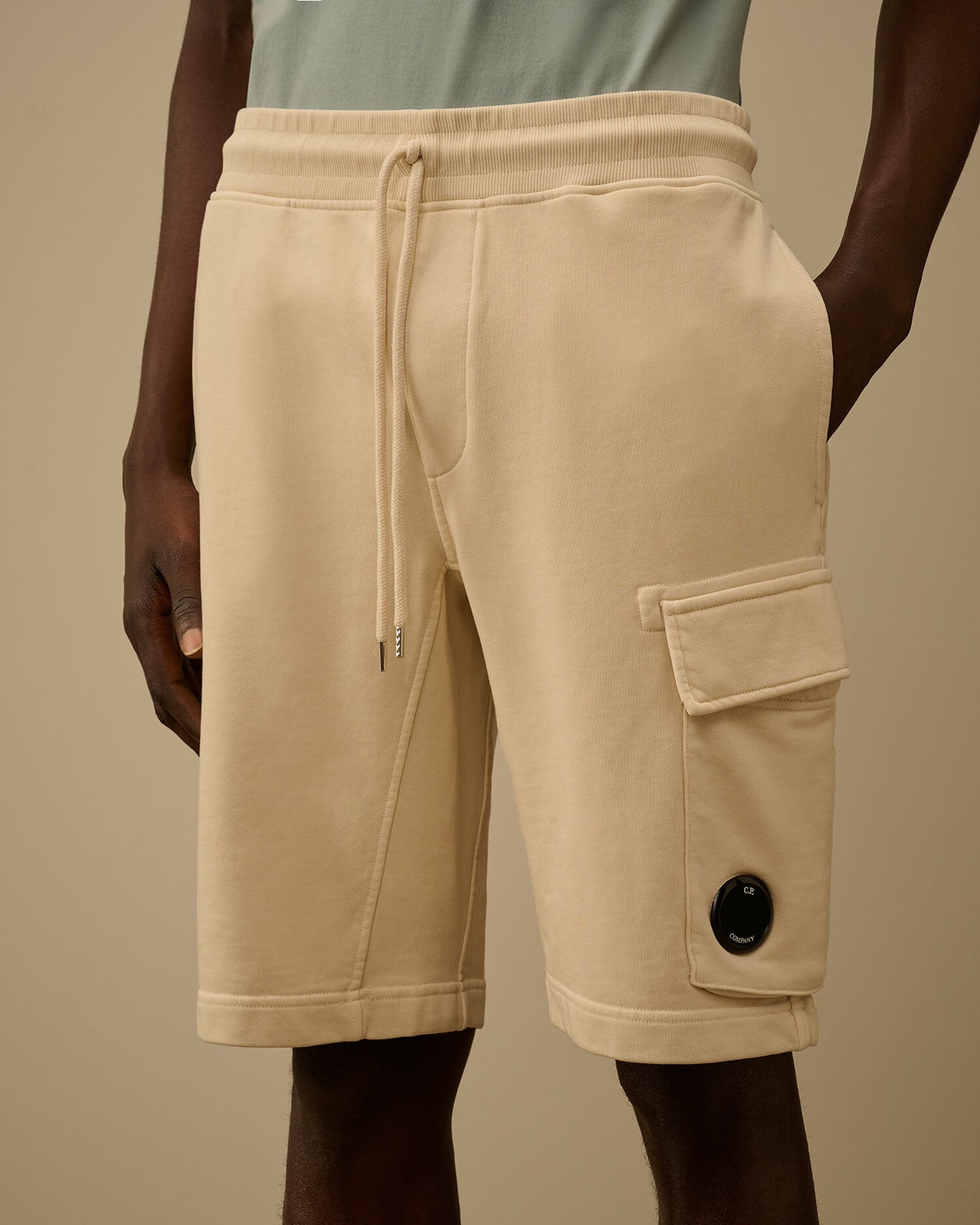 Cotton Diagonal Fleece Cargo Sweatshorts, FROZEN DEW - WHITE