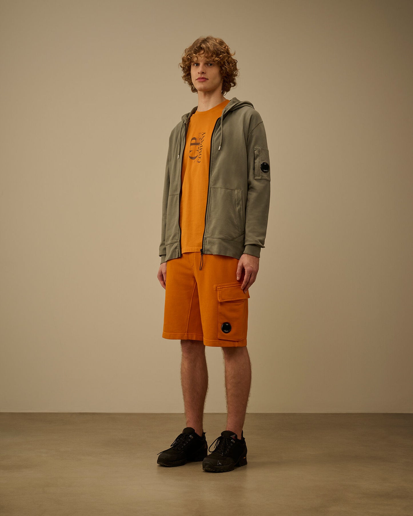 Cotton Diagonal Fleece Cargo Sweatshorts, DESERT SUN - ORANGE