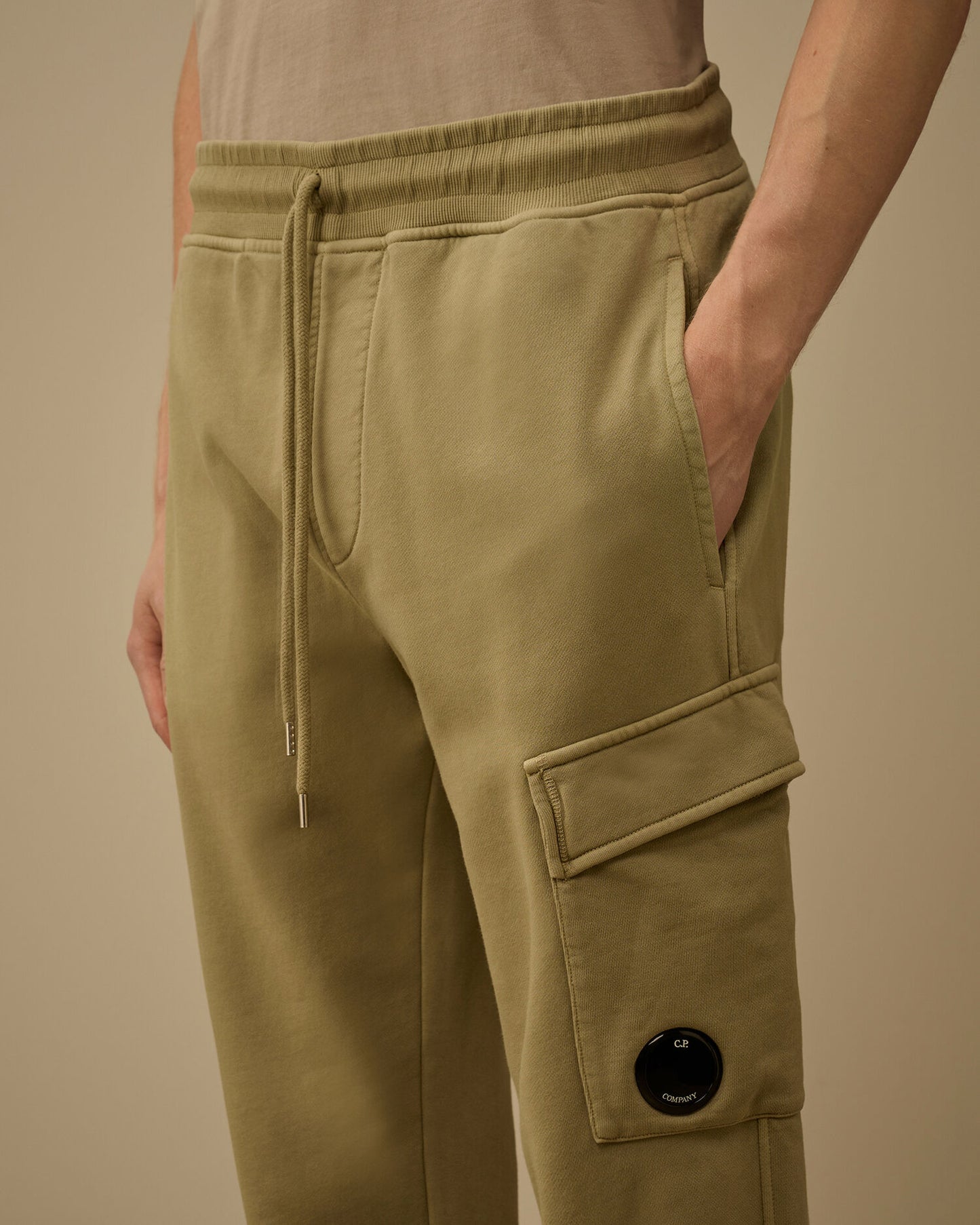 Cotton Diagonal Fleece Cargo Lens Sweatpants, MOSS GRAY - GREEN