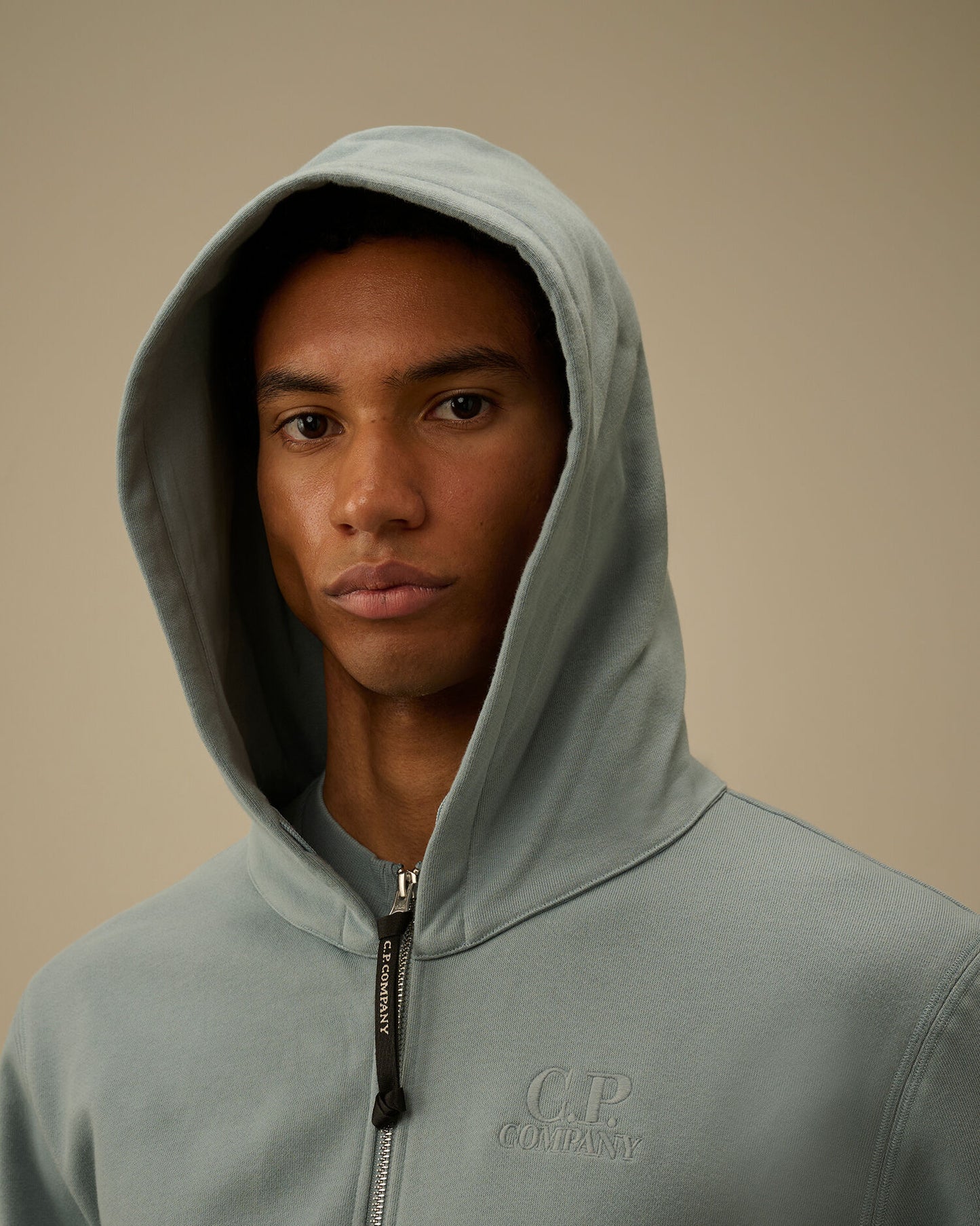 Diagonal Raised Fleece Zip Hooded Sweatshirt, SILVER BLUE