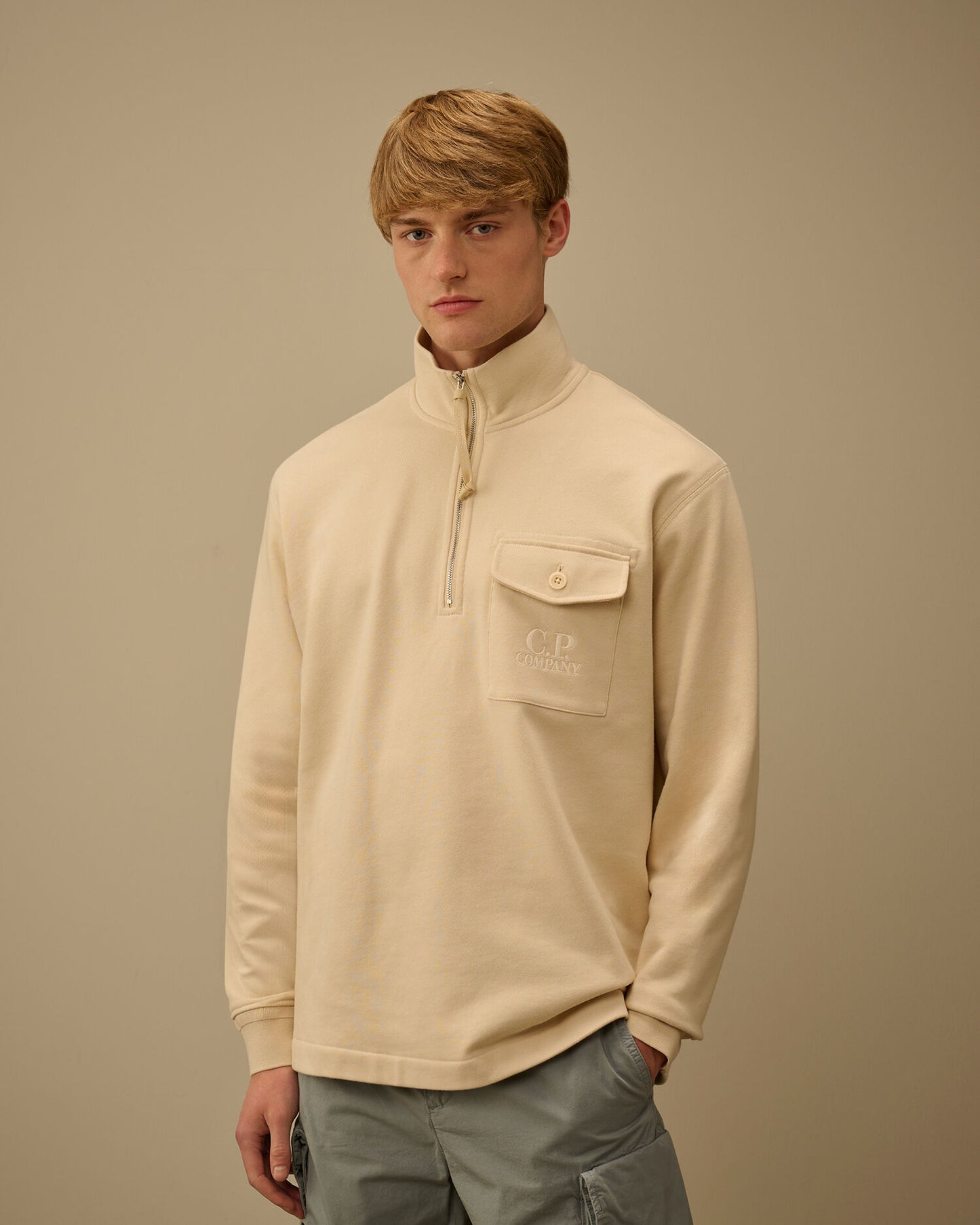 Diagonal Raised Fleece Half Zip Sweatshirt, FROZEN DEW - WHITE