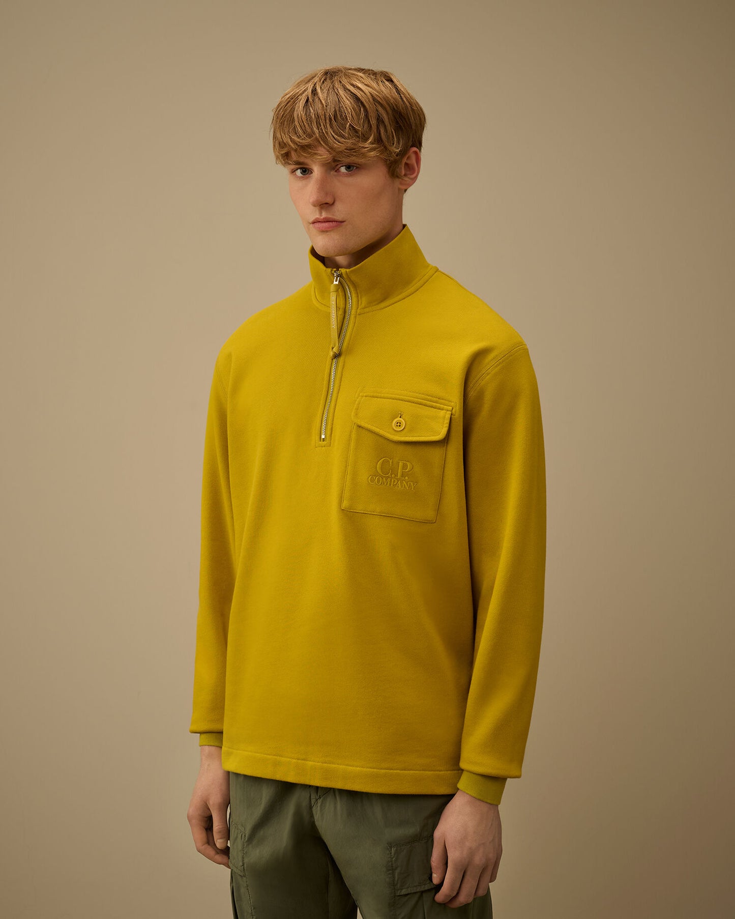 Diagonal Raised Fleece Half Zip Sweatshirt, ANTIQUE MOSS -YELLOW