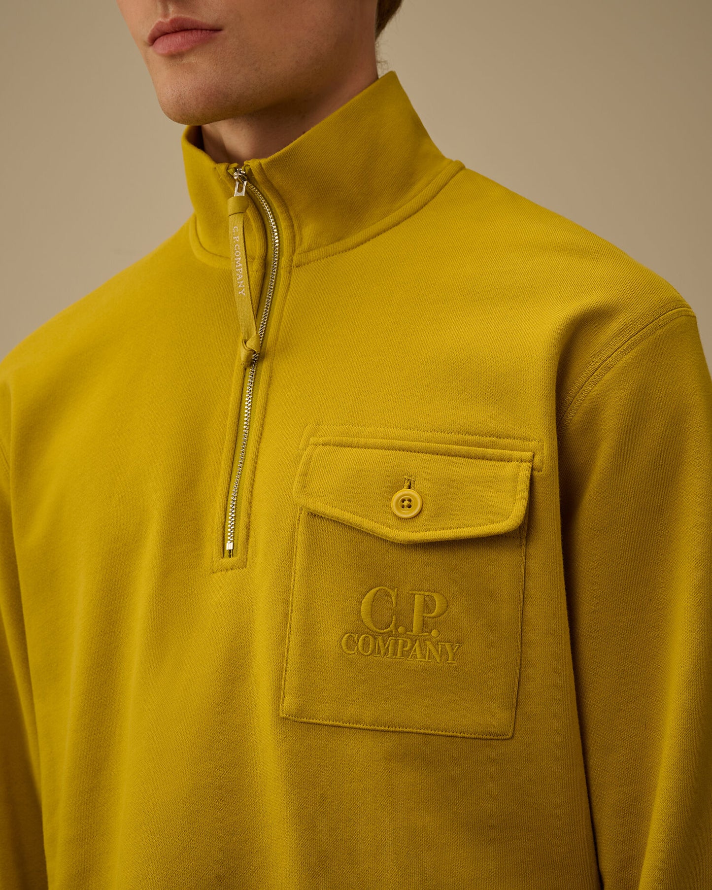 Diagonal Raised Fleece Half Zip Sweatshirt, ANTIQUE MOSS -YELLOW