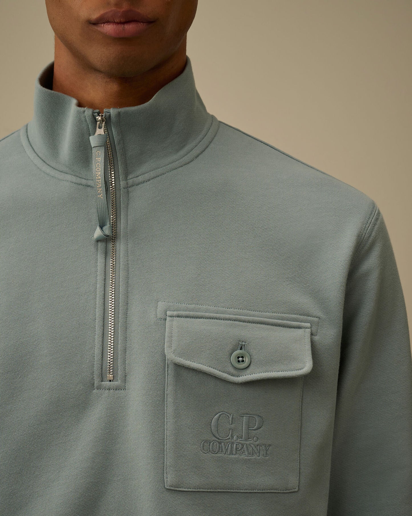 Diagonal Raised Fleece Half Zip Sweatshirt, SILVER BLUE