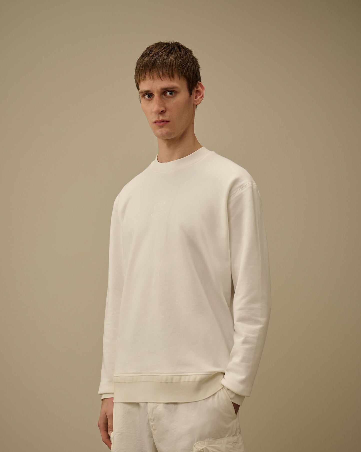 Diagonal Raised Fleece Crewneck Sweatshirt, GAUZE WHITE