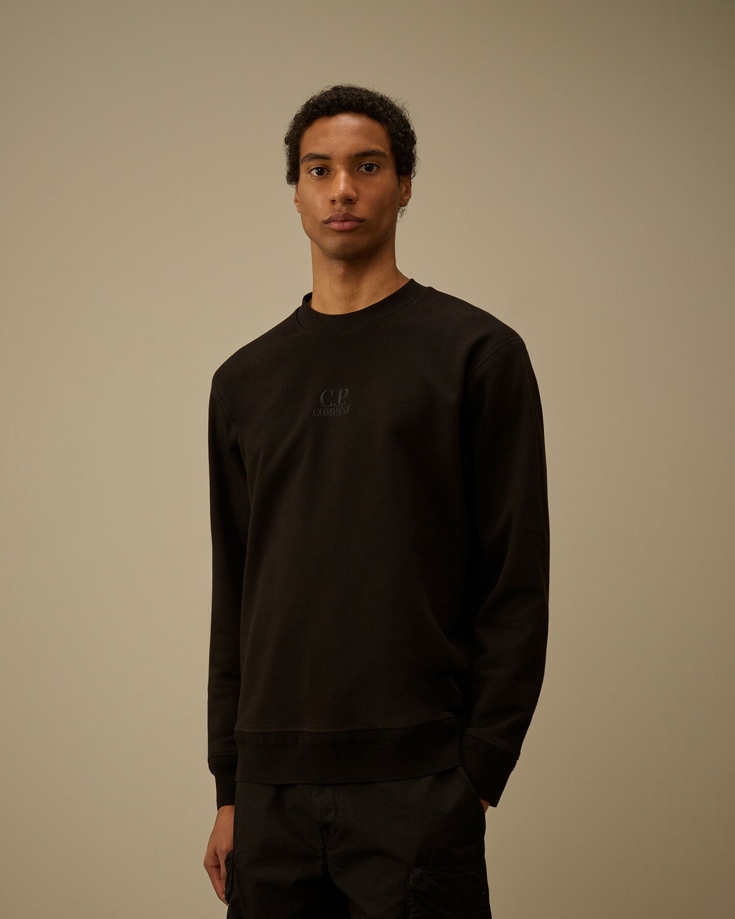 Diagonal Raised Fleece Crewneck Sweatshirt, BLACK