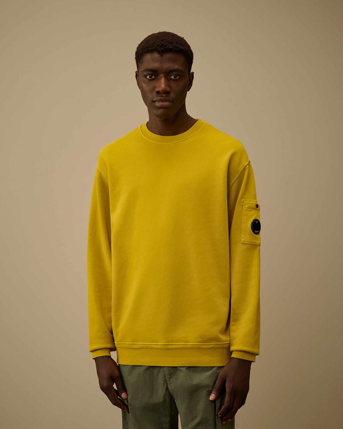 Cotton Diagonal Fleece Resist Dyed Crewneck Lens Sweatshirt, ANTIQUE MOSS -YELLOW