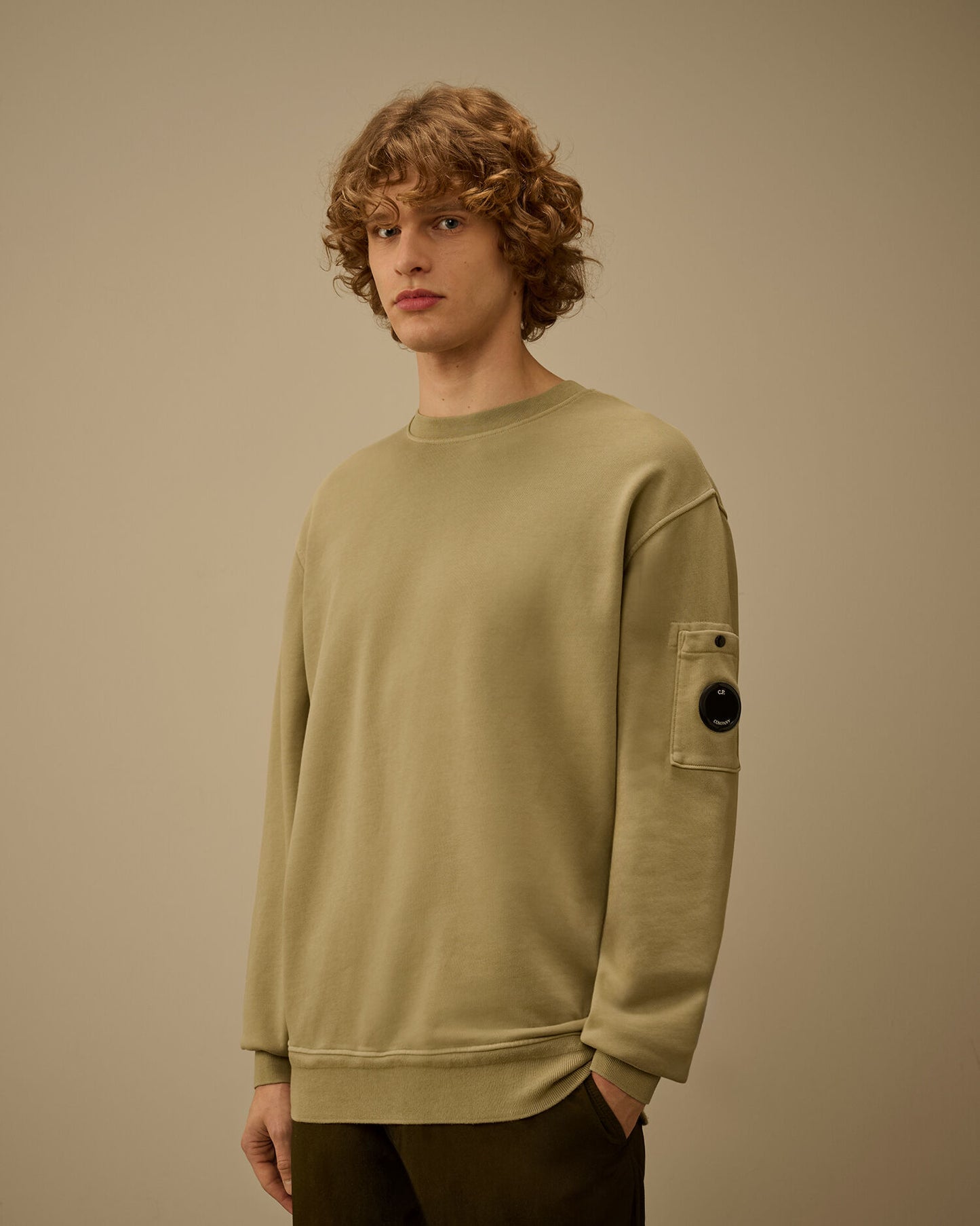 Cotton Diagonal Fleece Resist Dyed Crewneck Lens Sweatshirt, MOSS GRAY - GREEN