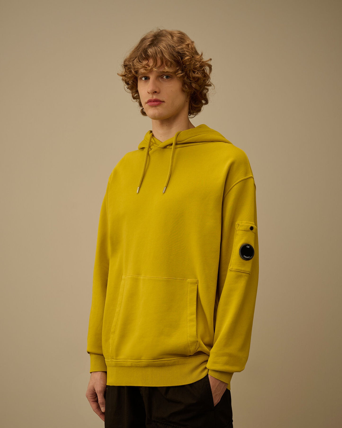 Cotton Diagonal Fleece Hooded Lens Sweatshirt, ANTIQUE MOSS -YELLOW