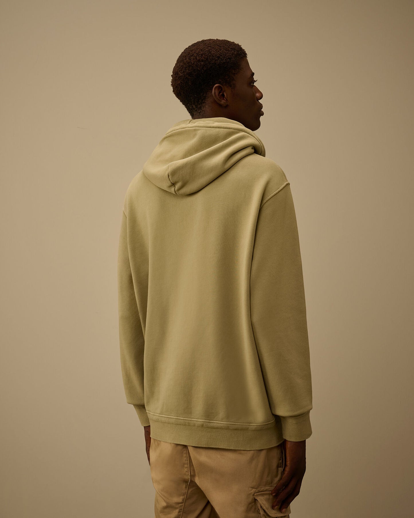 Cotton Diagonal Fleece Hooded Lens Sweatshirt, MOSS GRAY - GREEN