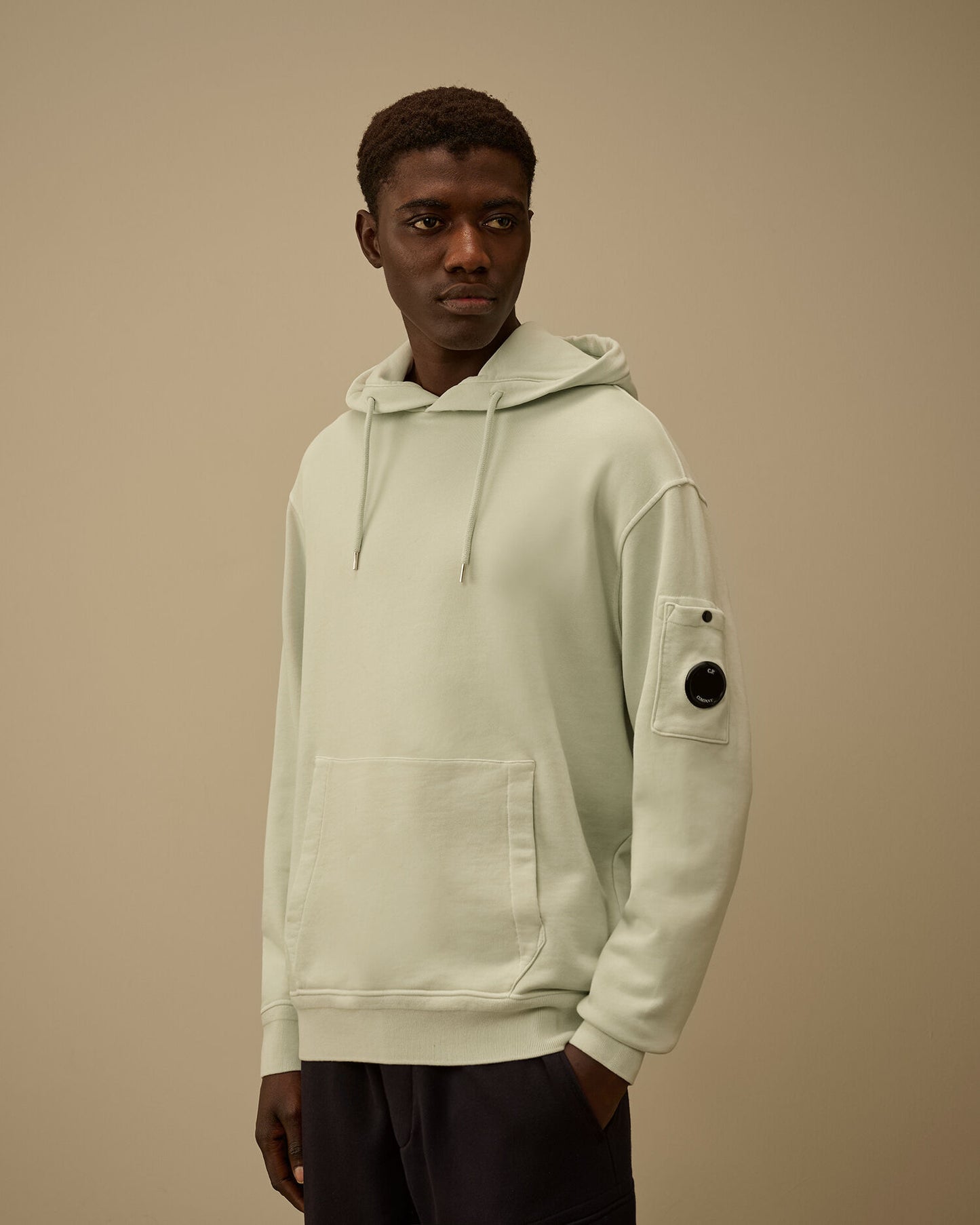 Cotton Diagonal Fleece Hooded Lens Sweatshirt, MISTY BLUE