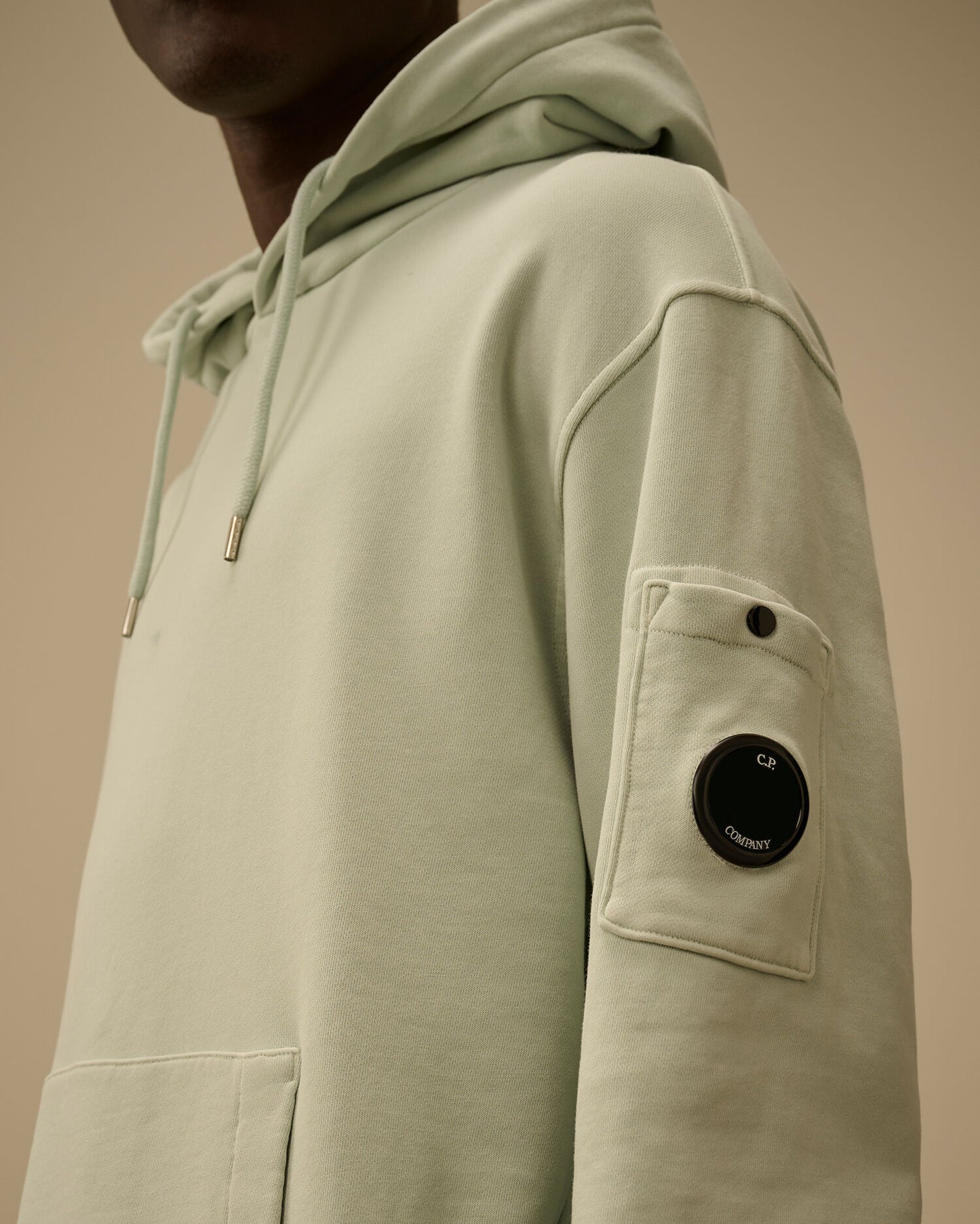 Cotton Diagonal Fleece Hooded Lens Sweatshirt, MISTY BLUE