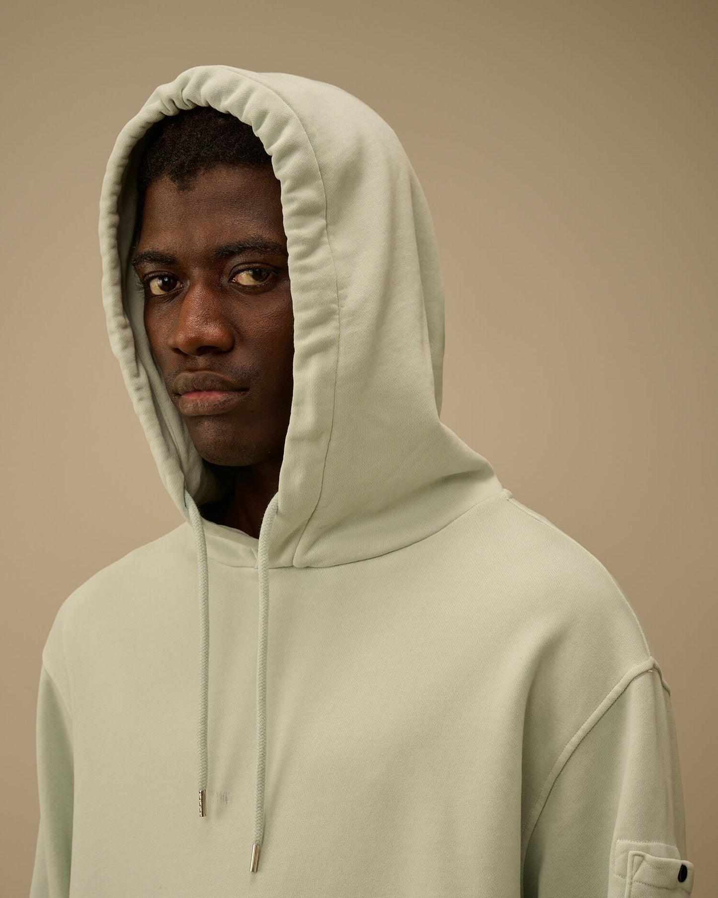 Cotton Diagonal Fleece Hooded Lens Sweatshirt, MISTY BLUE