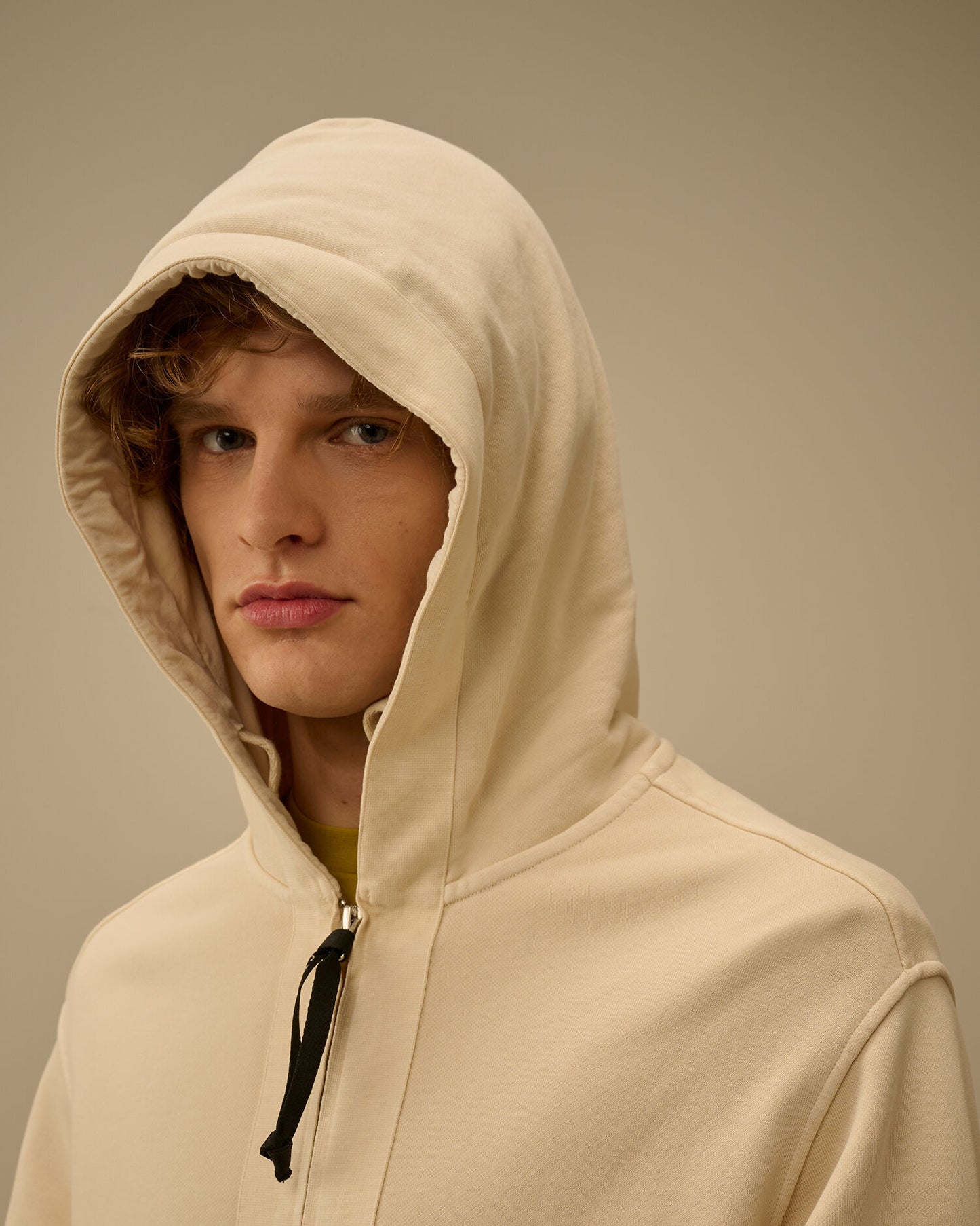 Cotton Diagonal Fleece Zip Hooded Sweatshirt, FROZEN DEW - WHITE