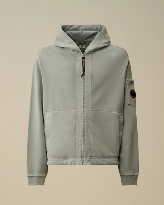 Cotton Diagonal Fleece Zip Hooded Sweatshirt, SILVER BLUE