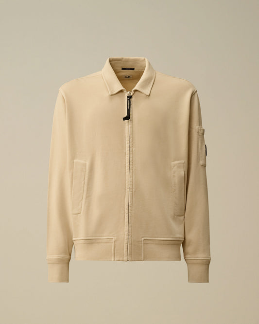 Cotton Diagonal Fleece Zip Lens Sweatshirt, FROZEN DEW - WHITE