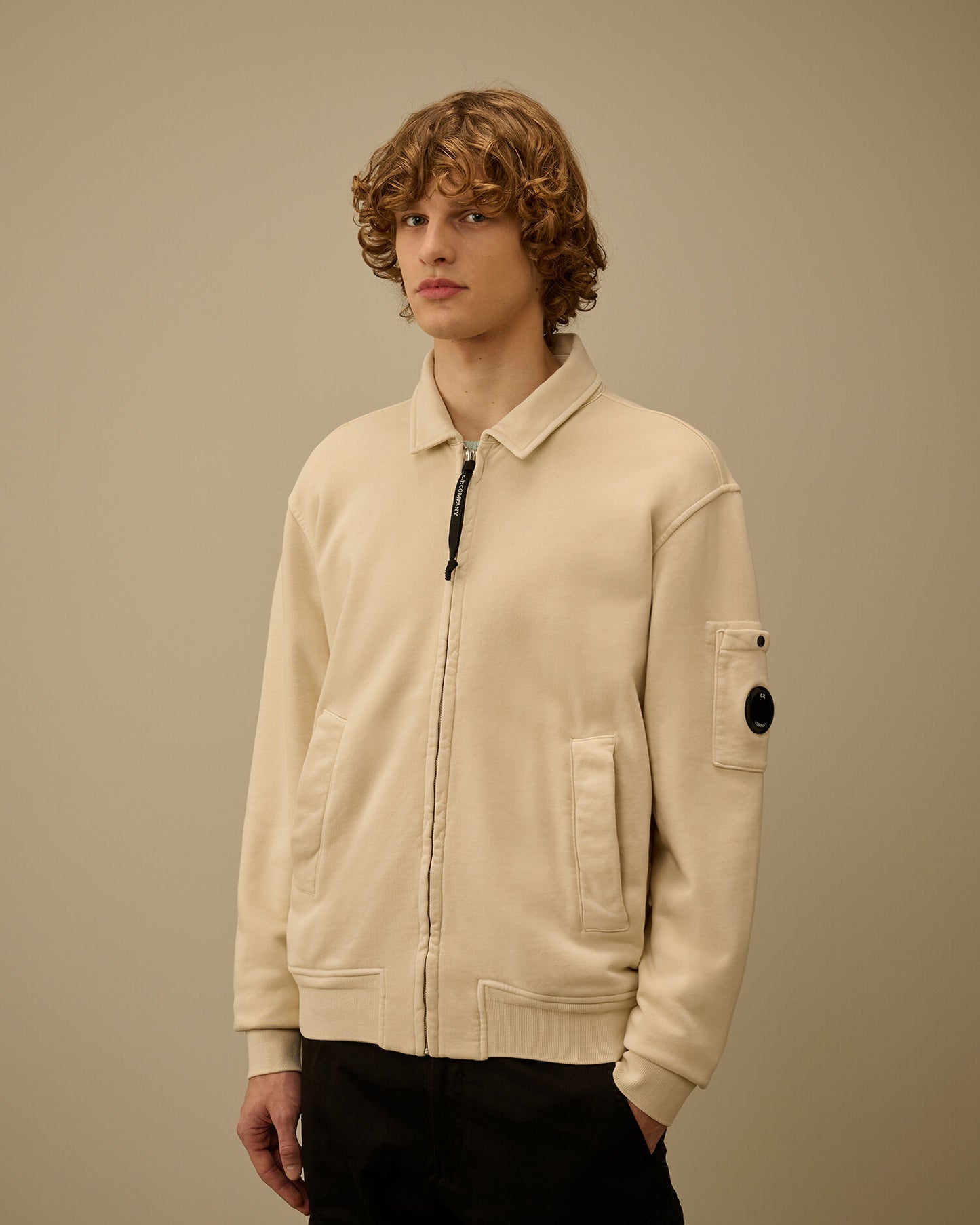 Cotton Diagonal Fleece Zip Lens Sweatshirt, FROZEN DEW - WHITE