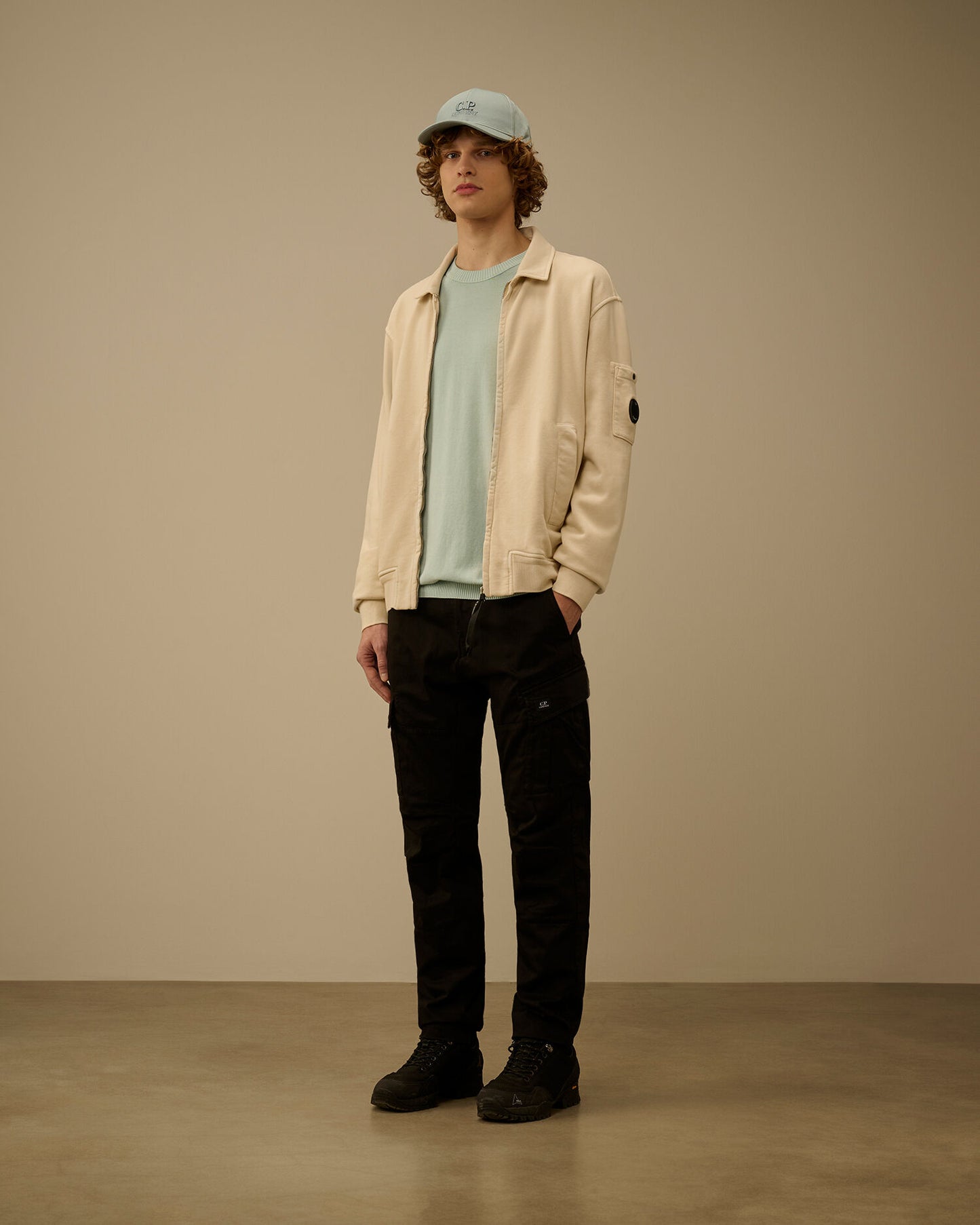 Cotton Diagonal Fleece Zip Lens Sweatshirt, FROZEN DEW - WHITE