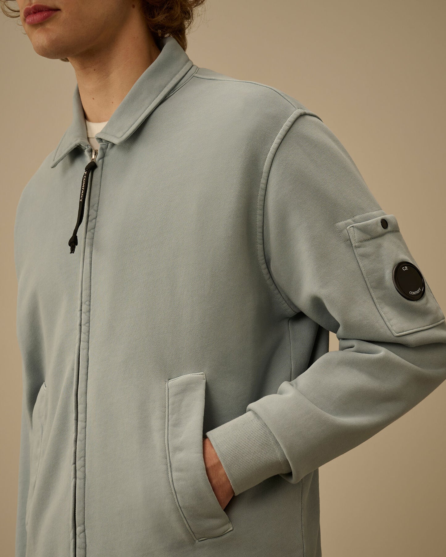 Cotton Diagonal Fleece Zip Lens Sweatshirt, SILVER BLUE