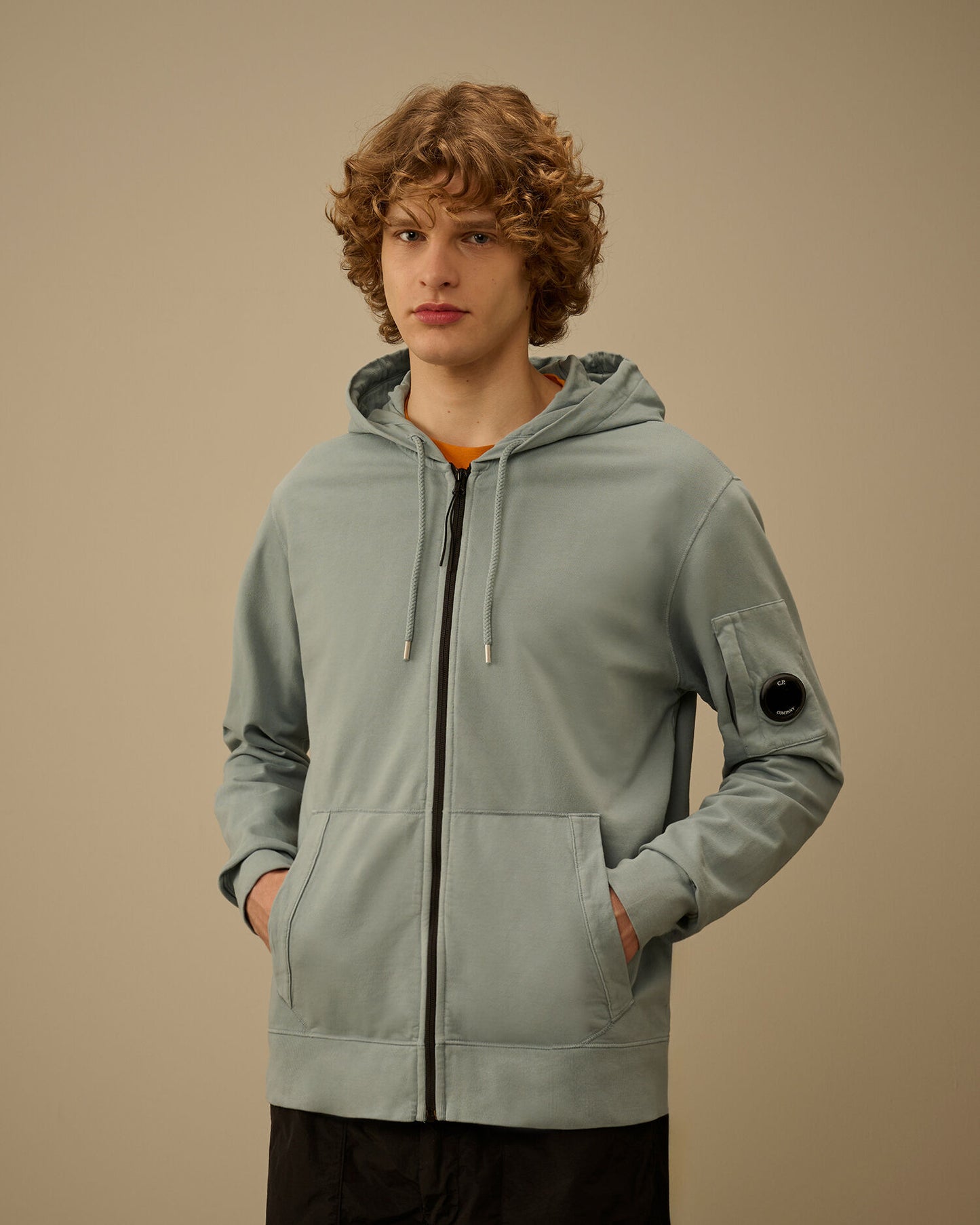 Light Fleece Zip Hooded Lens Sweatshirt, SILVER BLUE