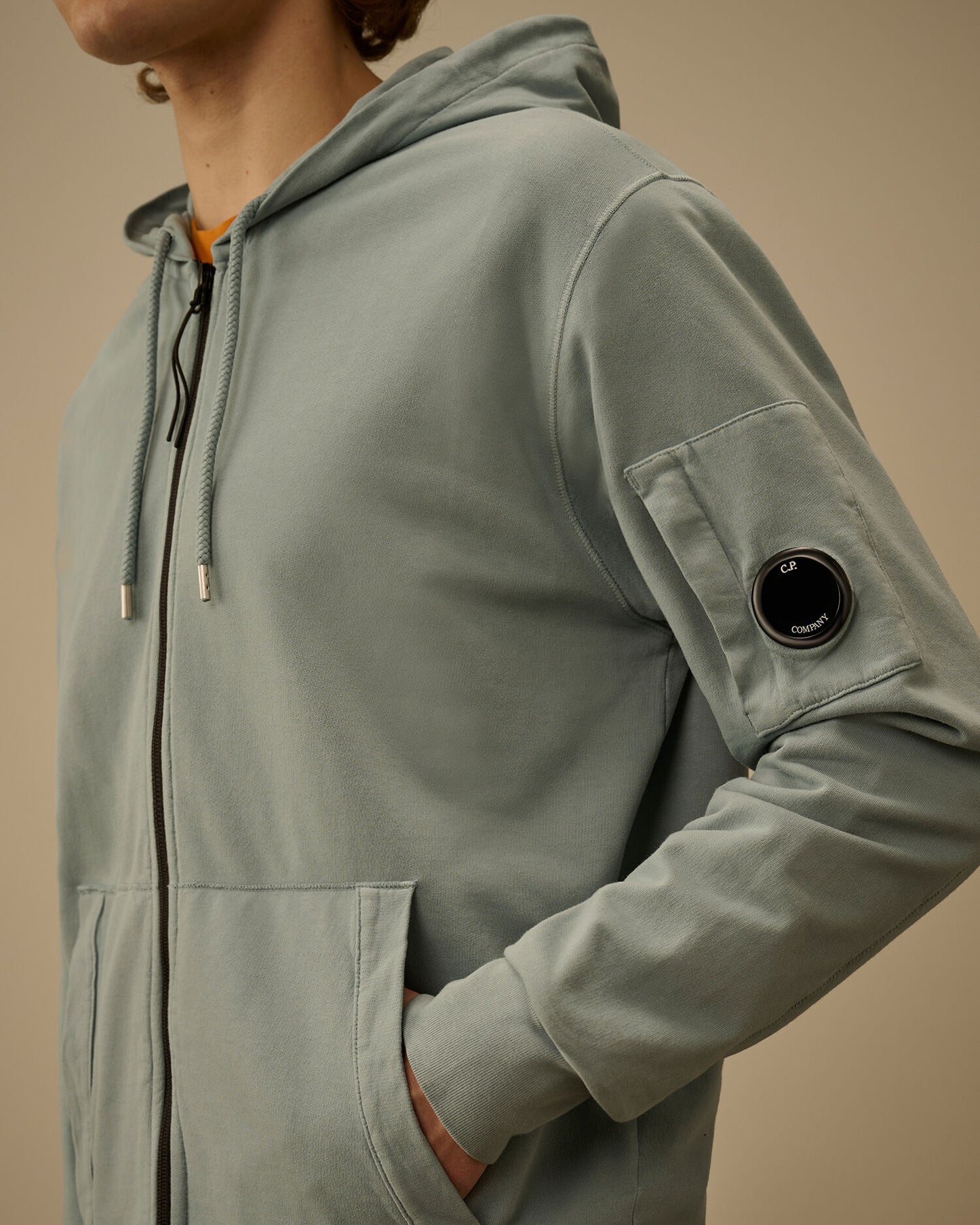 Light Fleece Zip Hooded Lens Sweatshirt, SILVER BLUE