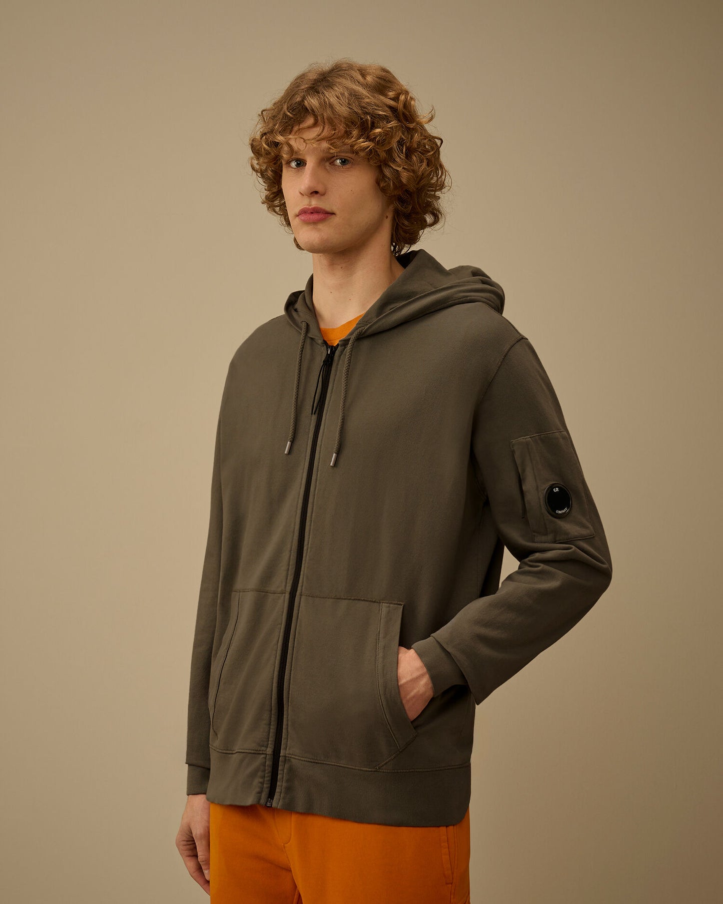 Light Fleece Zip Hooded Lens Sweatshirt, GUNMETAL - GREY