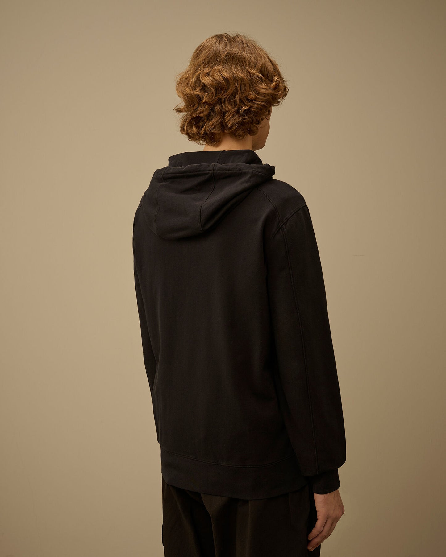 Light Fleece Zip Hooded Lens Sweatshirt, BLACK