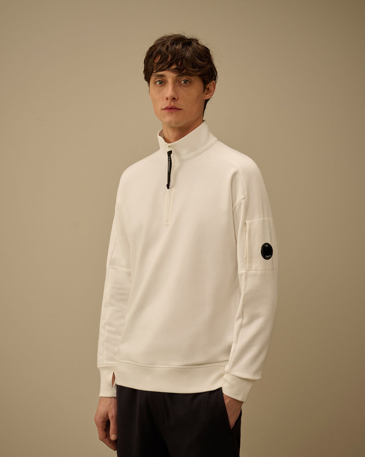 Diagonal Raised Fleece Half Zip Lens Sweatshirt, GAUZE WHITE