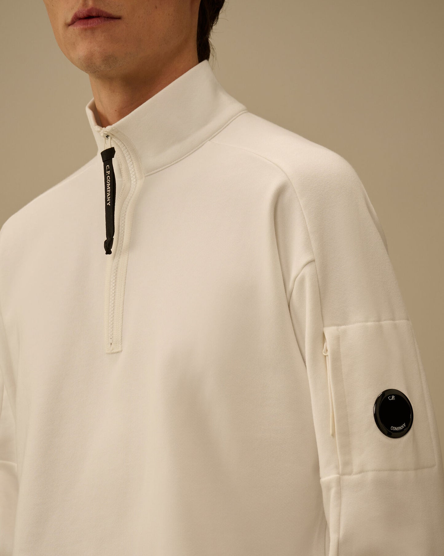 Diagonal Raised Fleece Half Zip Lens Sweatshirt, GAUZE WHITE