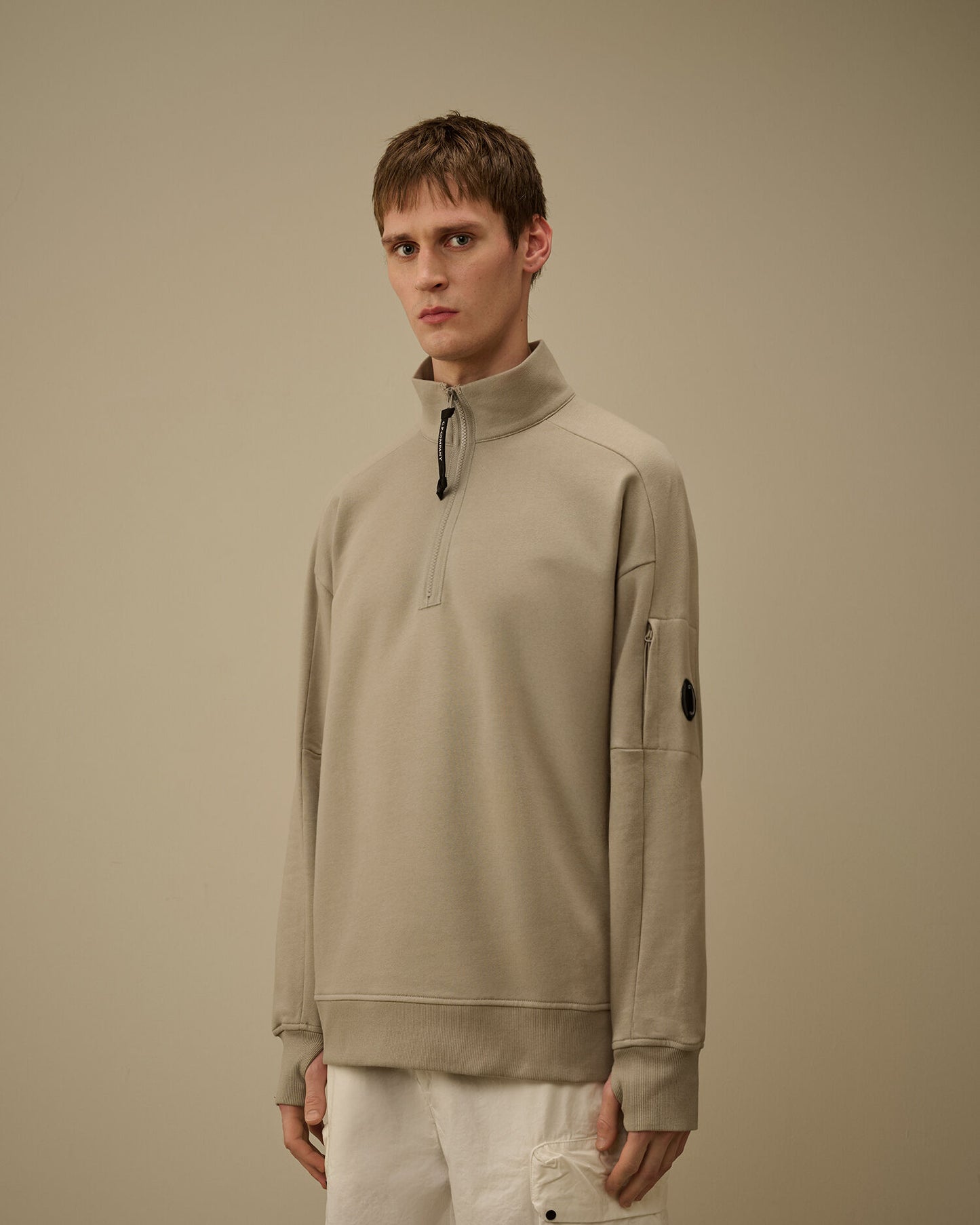 Diagonal Raised Fleece Half Zip Lens Sweatshirt, DOVE - GREY