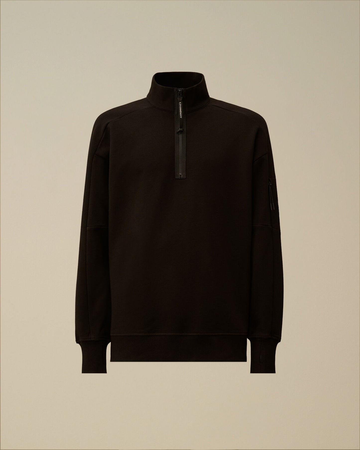 Diagonal Raised Fleece Half Zip Lens Sweatshirt, BLACK