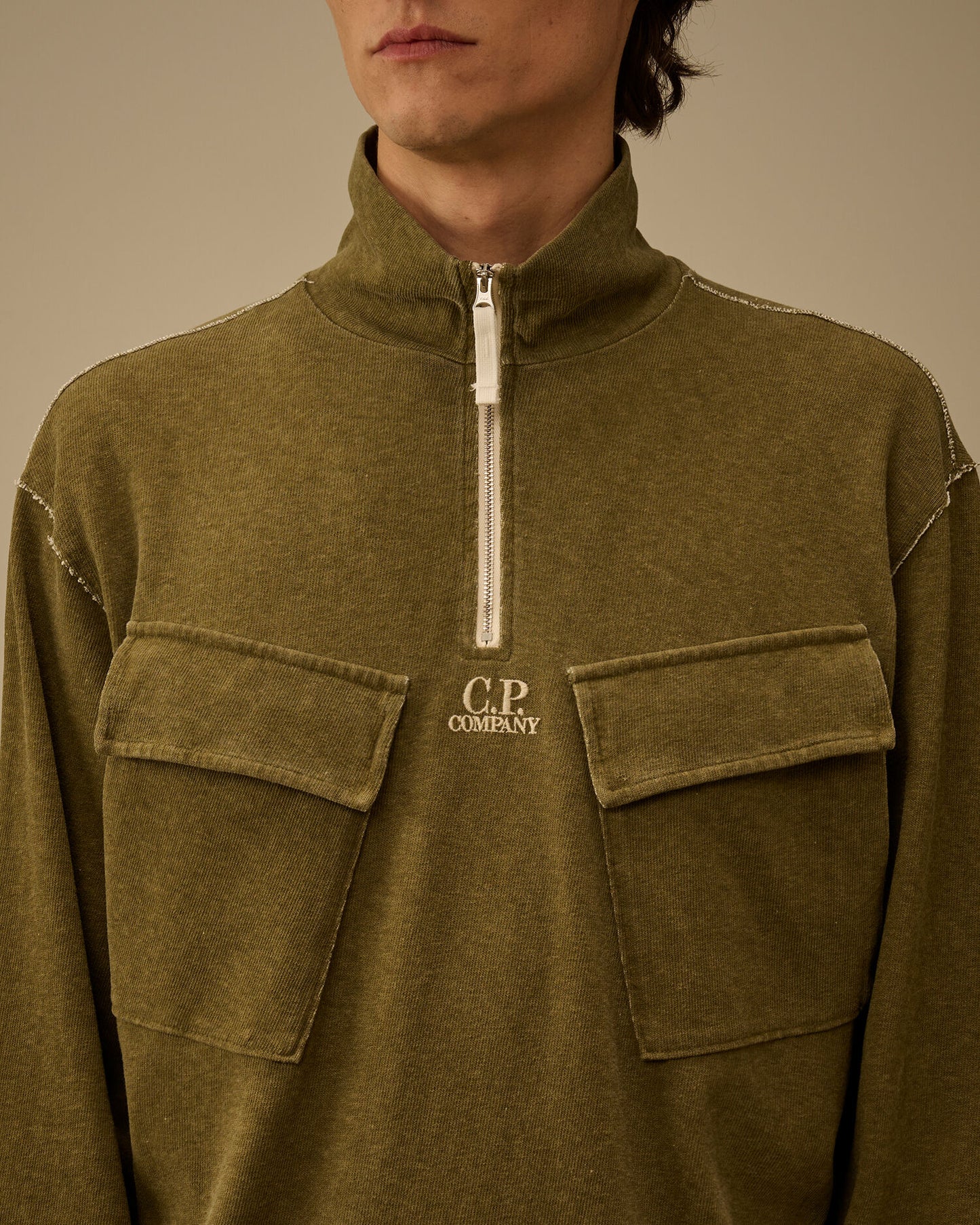 Heavy Jersey Plated Half Zip Sweatshirt, DRIED HERB - GREEN