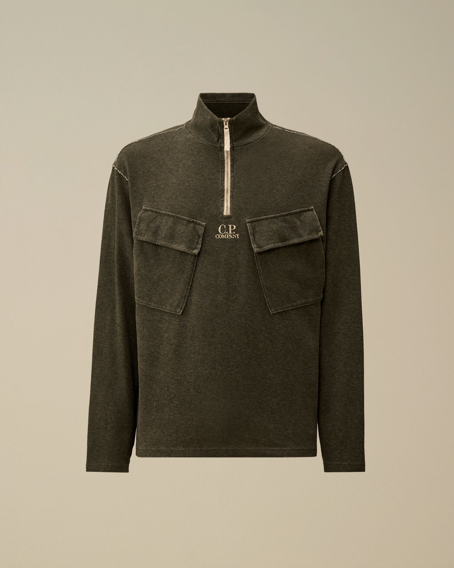 Heavy Jersey Plated Half Zip Sweatshirt, GUNMETAL - GREY