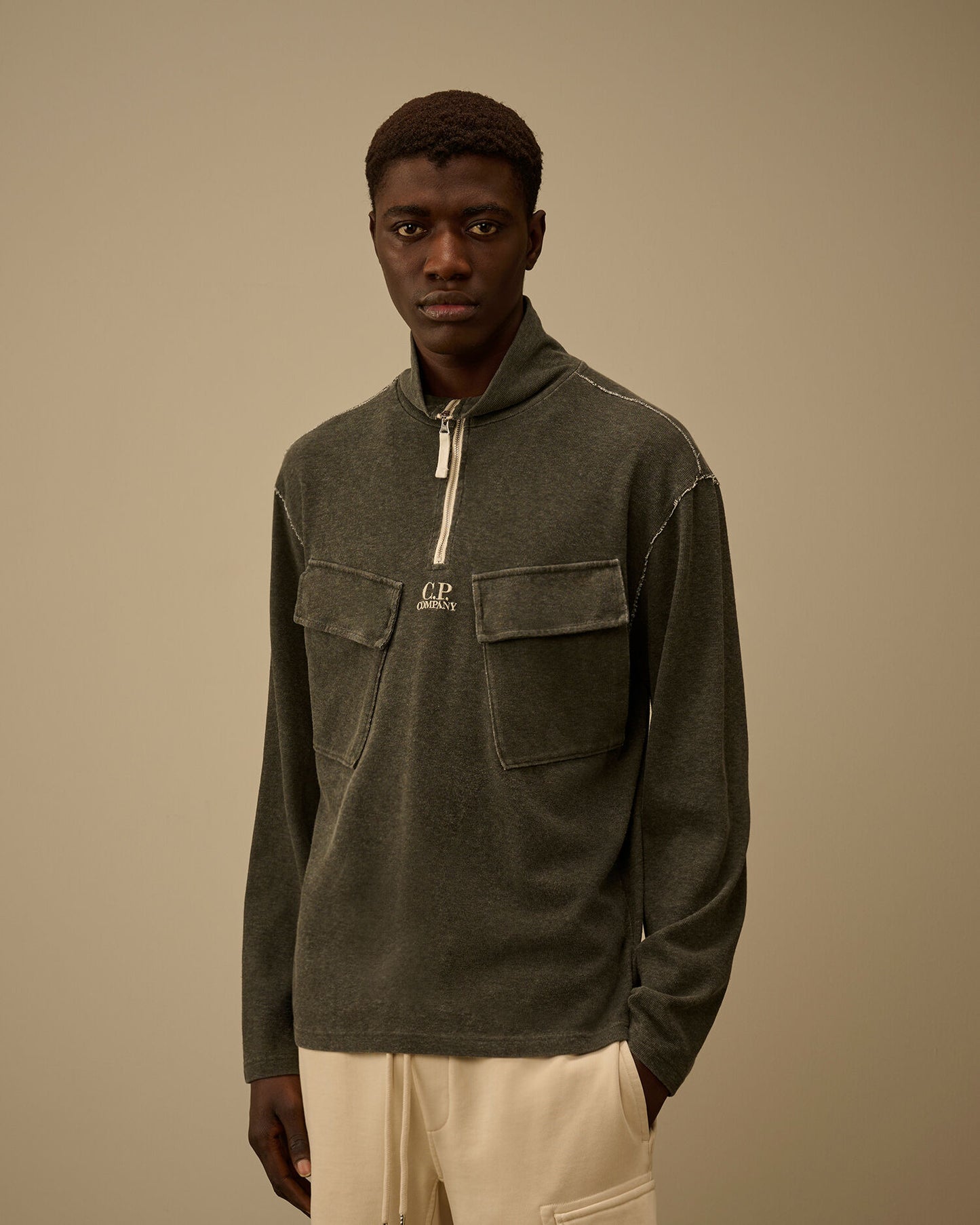 Heavy Jersey Plated Half Zip Sweatshirt, GUNMETAL - GREY